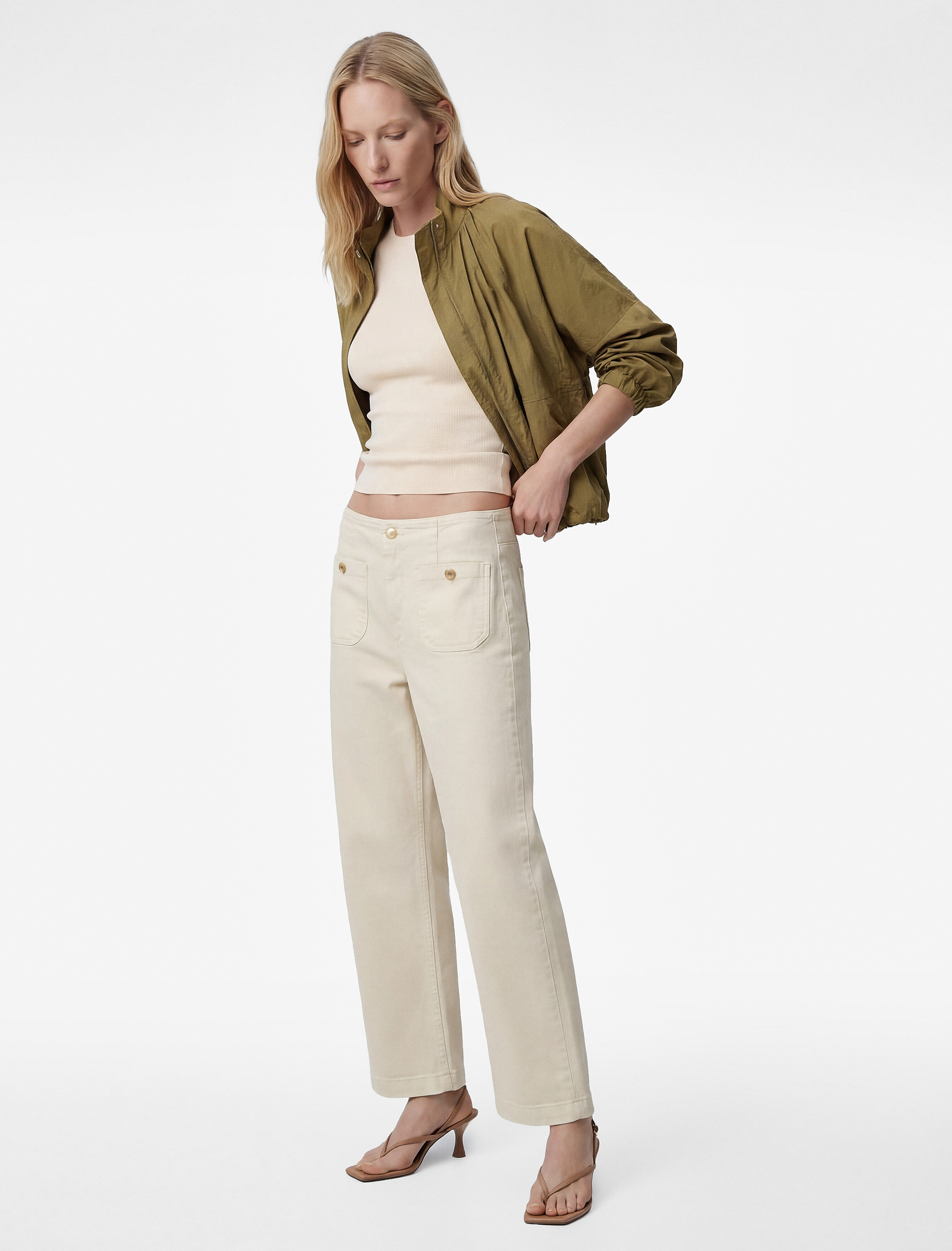 Yüksek Bel Pamuklu Cep Detaylı Geniş Kısa Paça Pantolon - Culotte Jeans