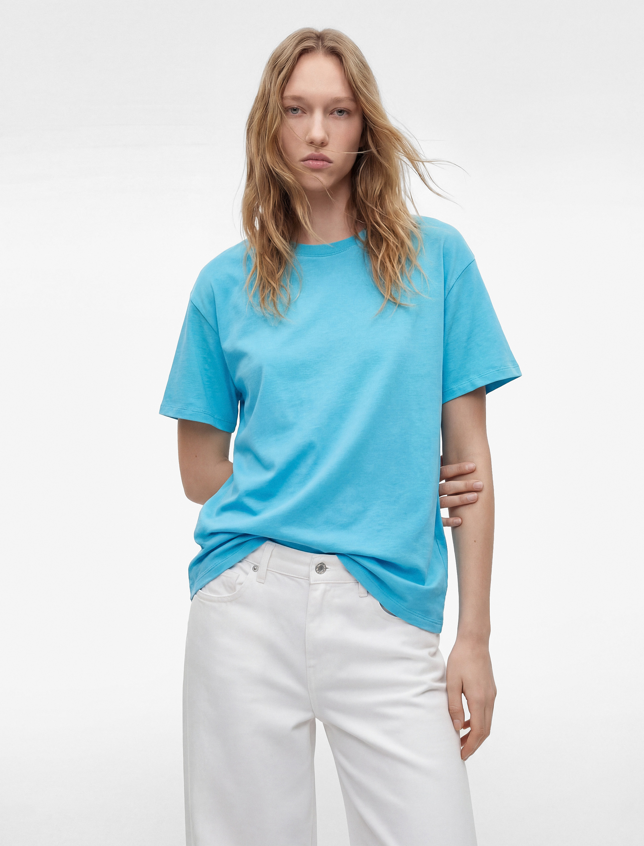 Rahat Kalıp Kısa Kollu Bisiklet Yaka Pamuklu Basic Tişört - Görsel 3