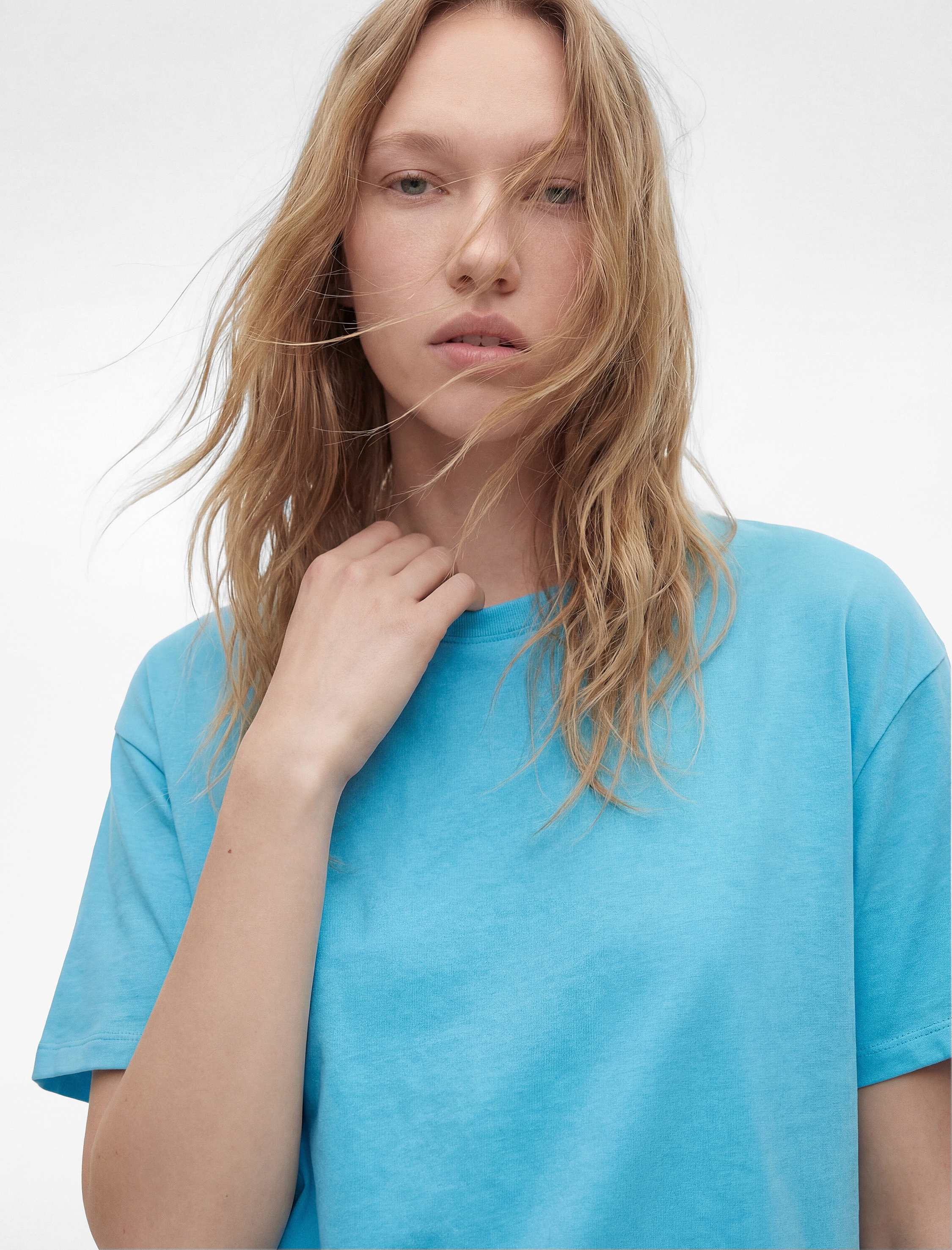 Rahat Kalıp Kısa Kollu Bisiklet Yaka Pamuklu Basic Tişört - Görsel 2