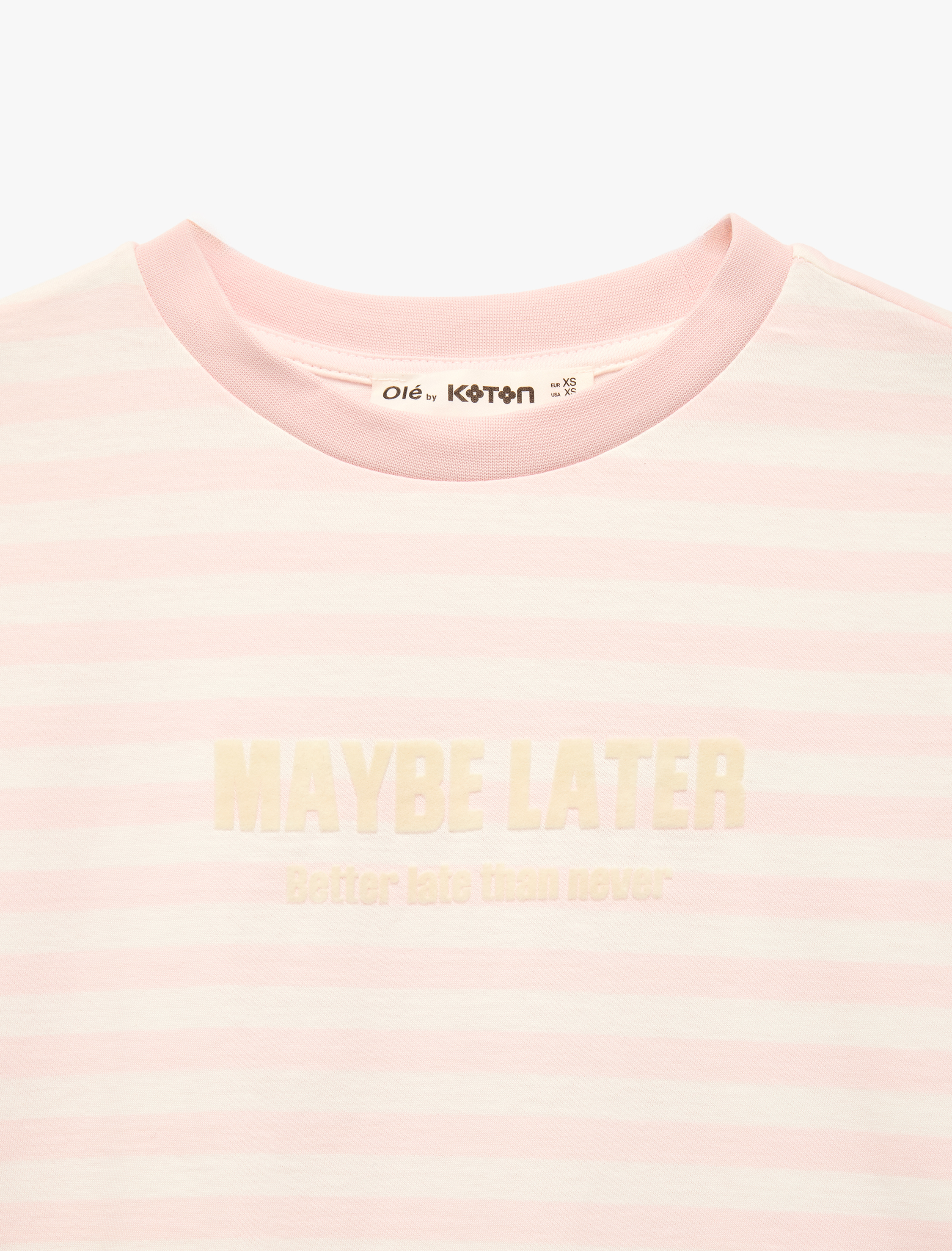 Kısa Kollu Bisiklet Yaka Rahat Kalıp Pamuklu Baskılı Çizgili Crop Tişört - Görsel 6