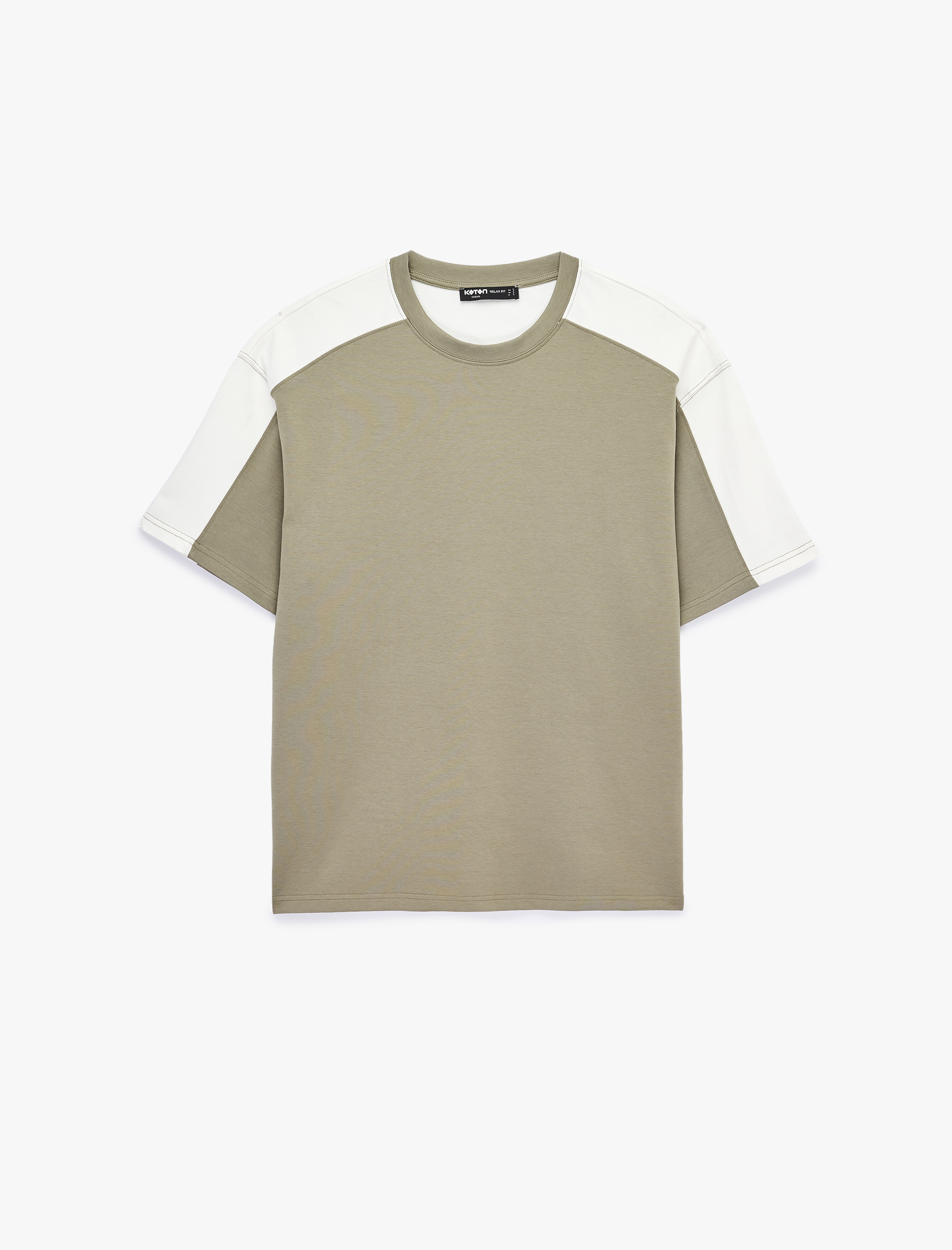   Rahat Kalıp Bisiklet Yaka Pamuklu Renk Kontrastlı Kısa Kollu Tişört