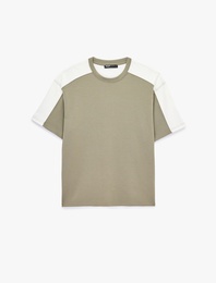 Rahat Kalıp Bisiklet Yaka Pamuklu Renk Kontrastlı Kısa Kollu Tişört