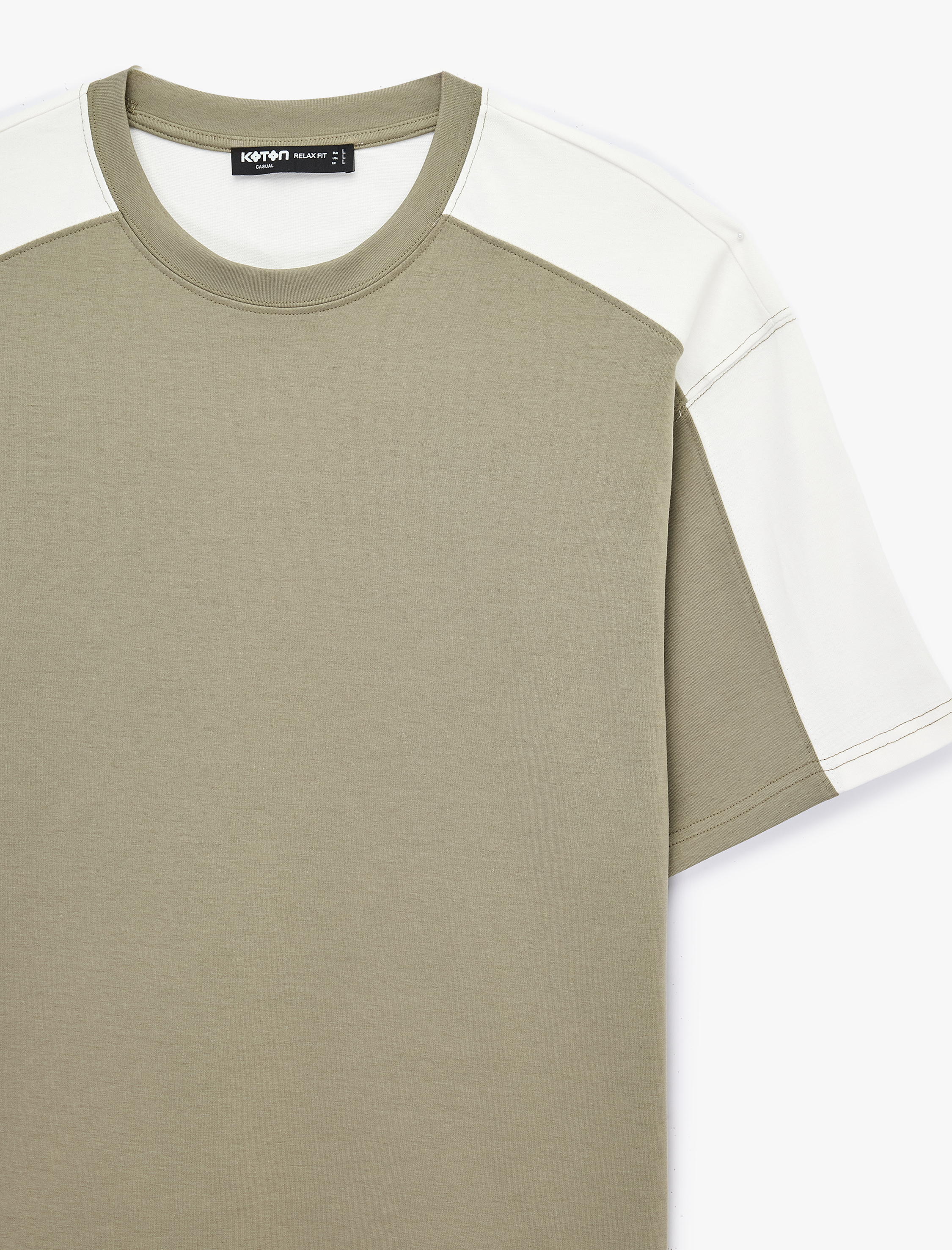   Rahat Kalıp Bisiklet Yaka Pamuklu Renk Kontrastlı Kısa Kollu Tişört