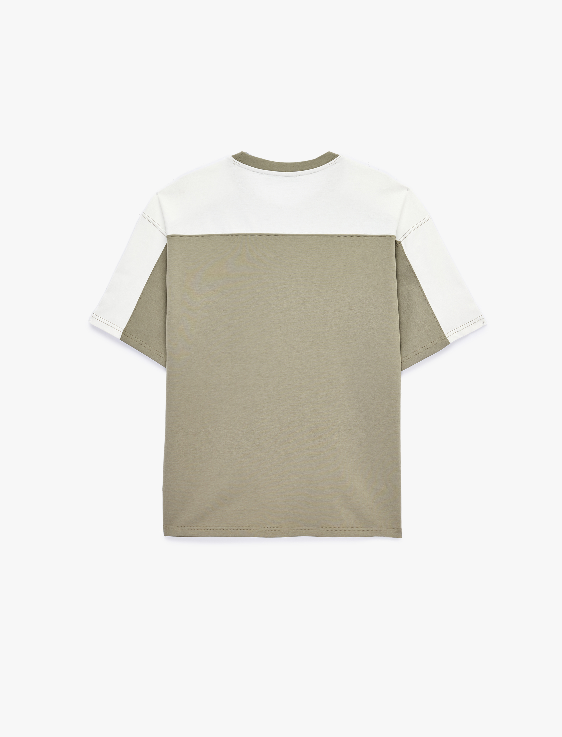   Rahat Kalıp Bisiklet Yaka Pamuklu Renk Kontrastlı Kısa Kollu Tişört