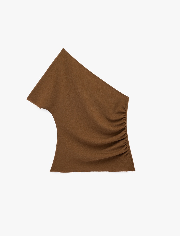  Slim Fit Drape Detaylı Kısa Kollu Tek Omuz Bluz