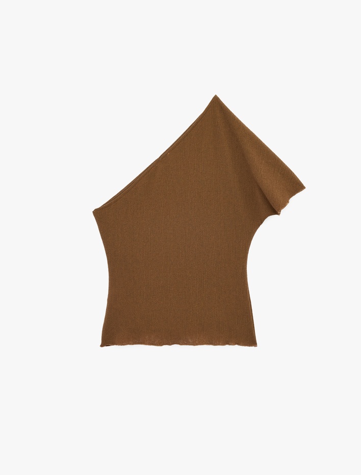  Slim Fit Drape Detaylı Kısa Kollu Tek Omuz Bluz