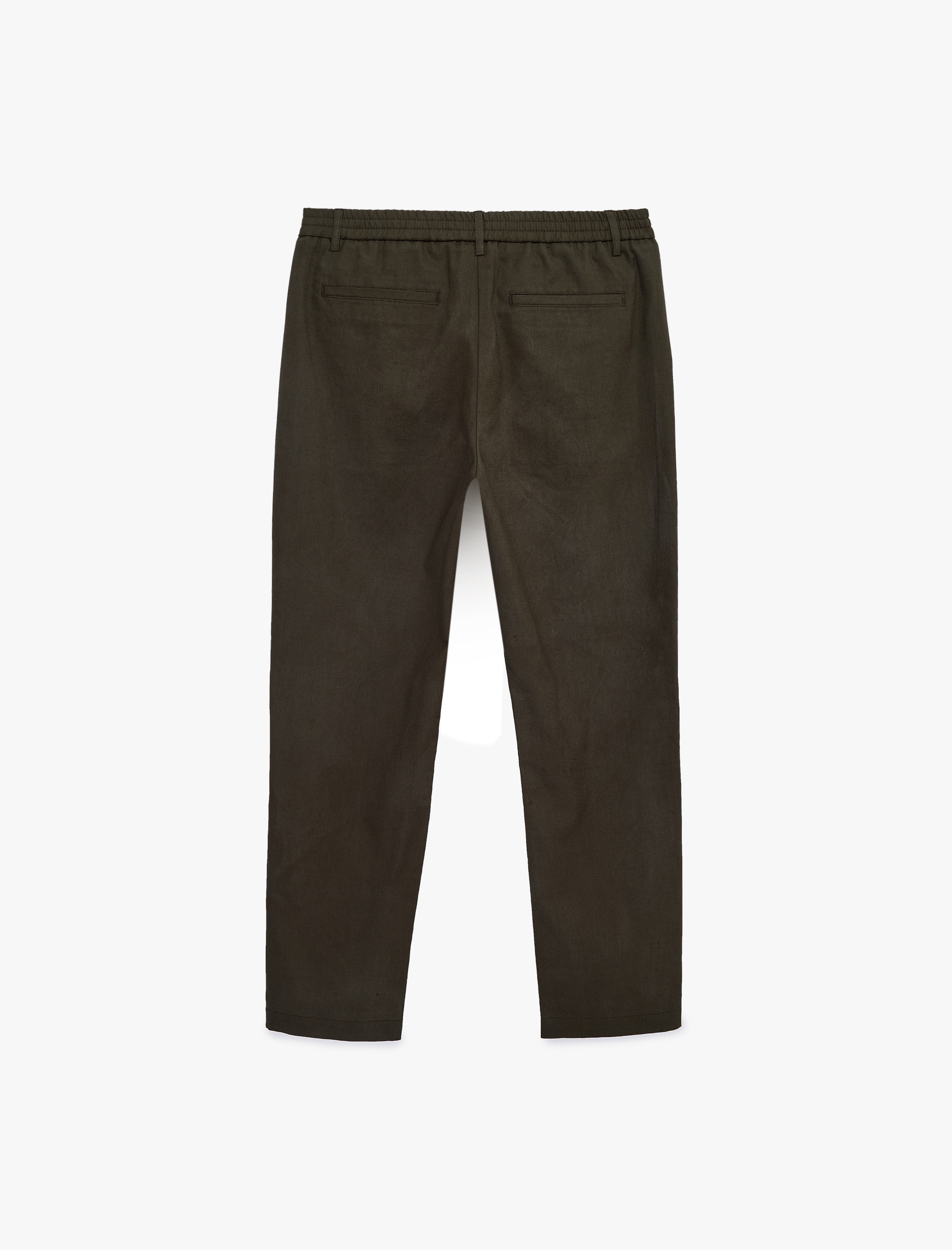   Regular Fit Beli Lastikli Düğmeli Düz Paça Keten Karışımlı Chino Pantolon