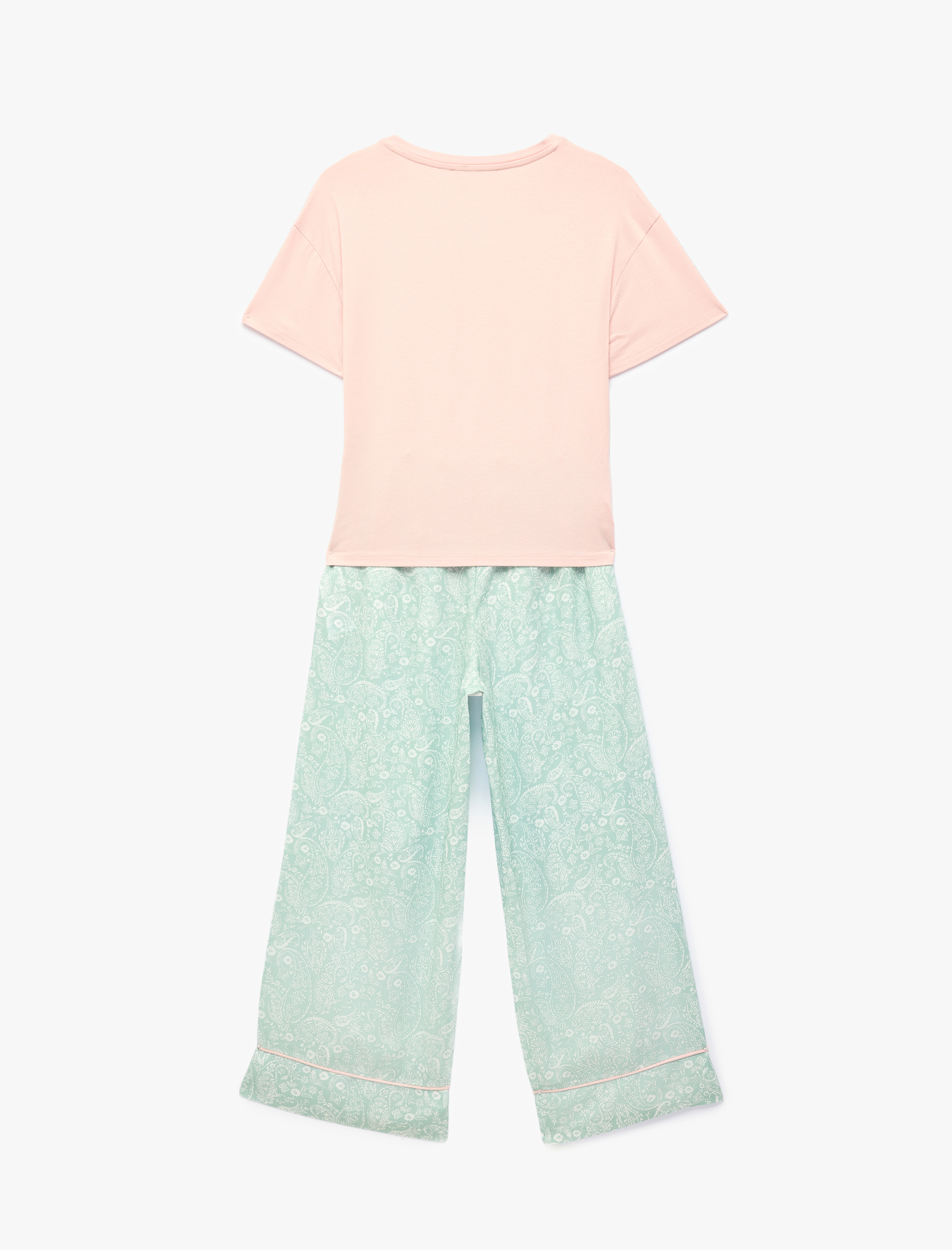   V Yaka Kısa Kollu Çiçek Desenli Pijama Seti