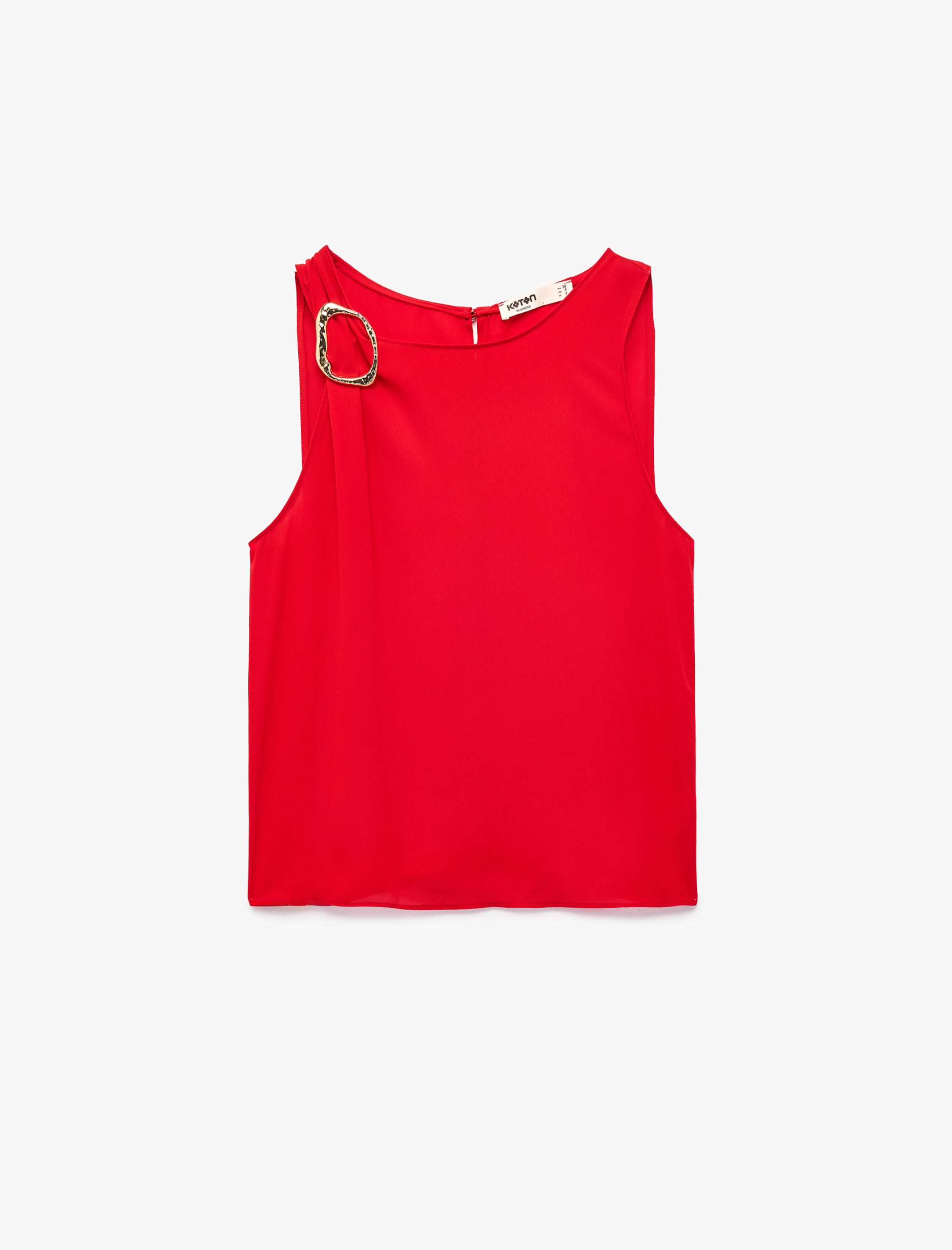   Metal Aksesuarlı Kolsuz Bisiklet Yaka Bluz