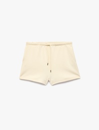 Viskon Karışımlı Beli Bağcıklı Cepli Mini Şort