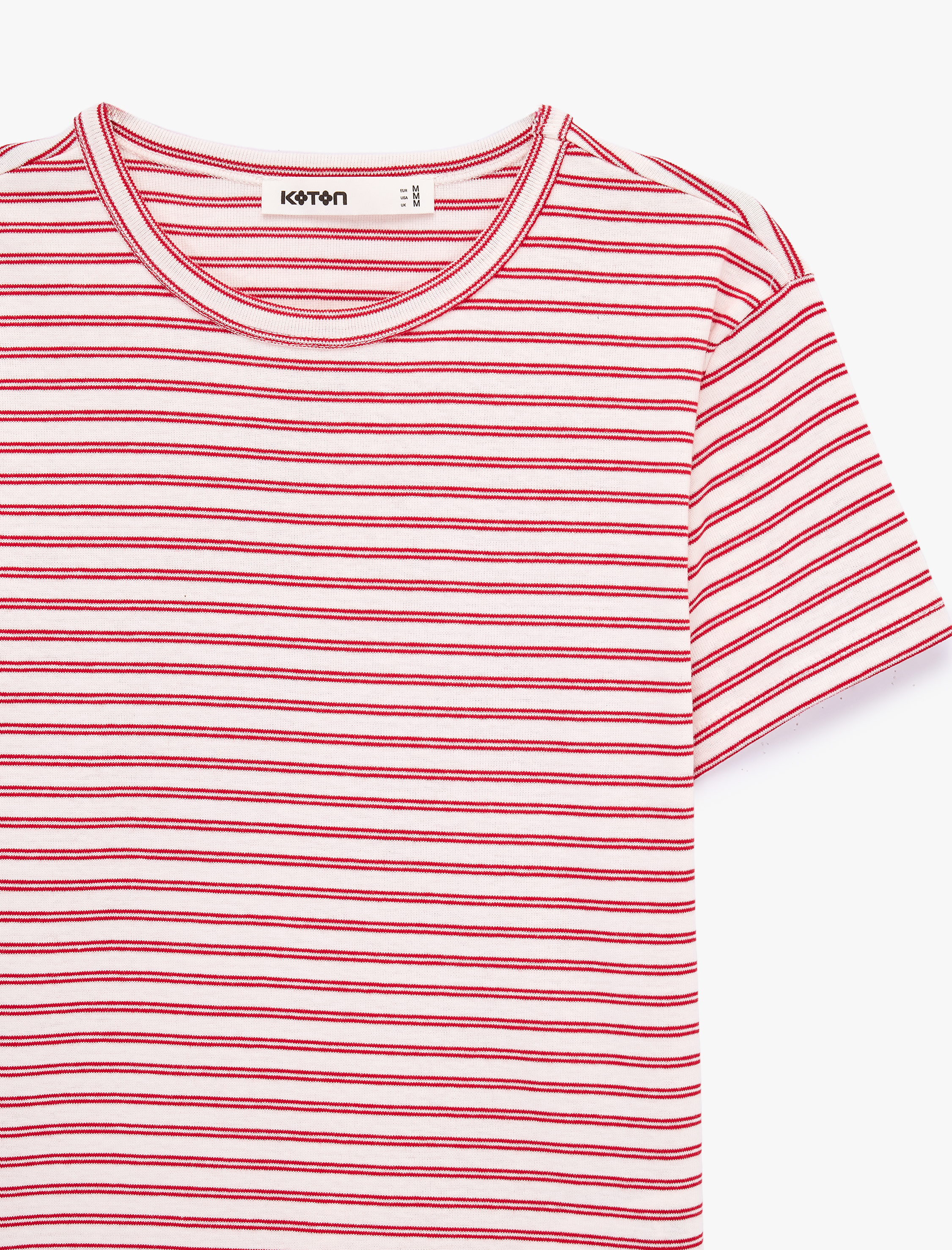   Pamuklu Kısa Kollu Bisiklet Yaka Çizgili Tişört