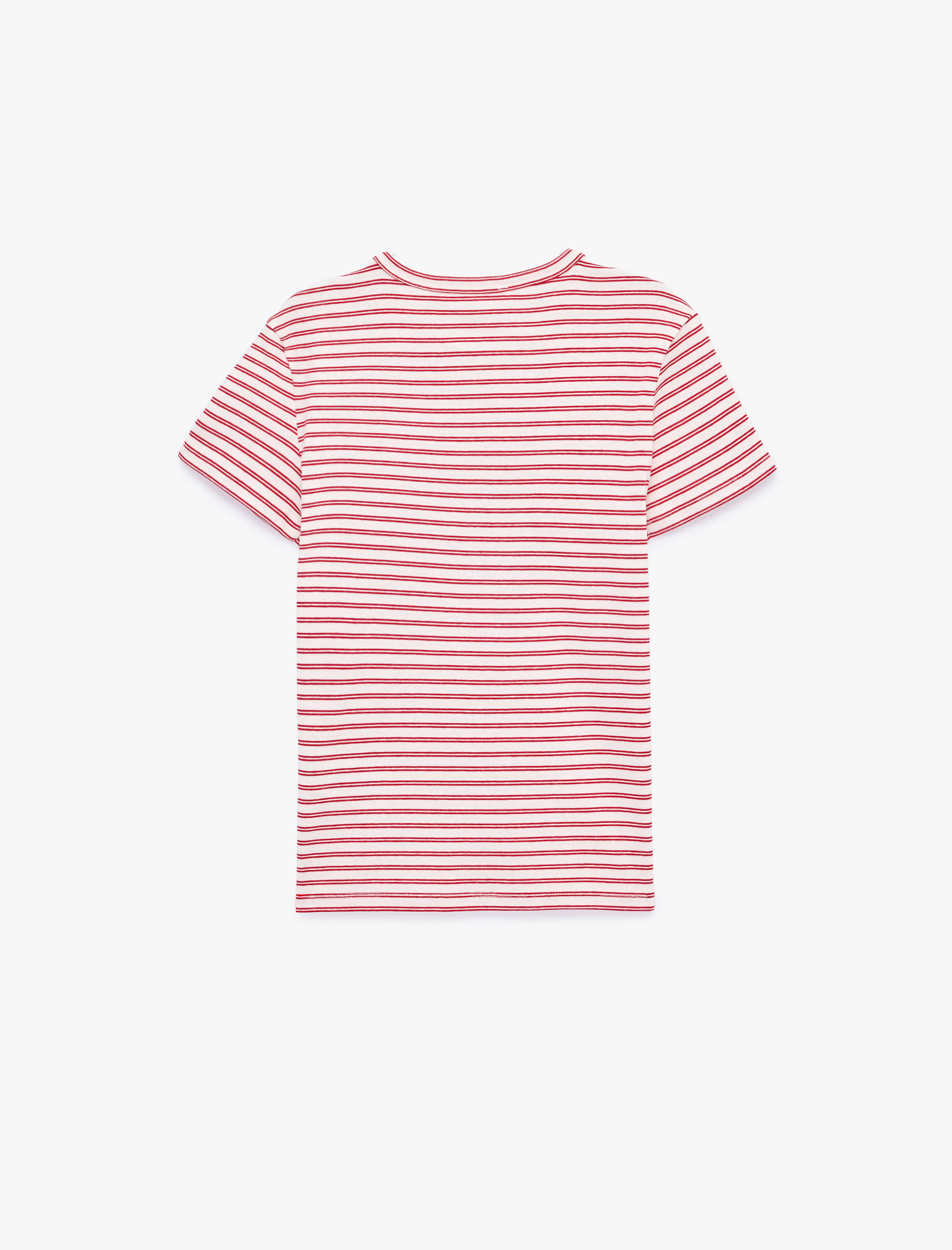   Pamuklu Kısa Kollu Bisiklet Yaka Çizgili Tişört