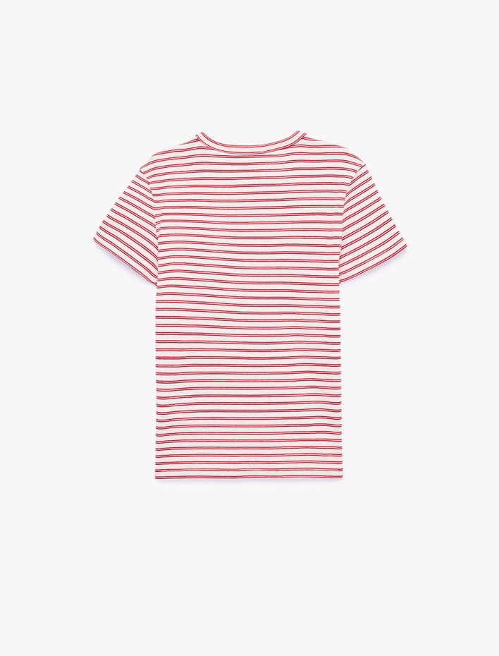  Pamuklu Kısa Kollu Bisiklet Yaka Çizgili Tişört