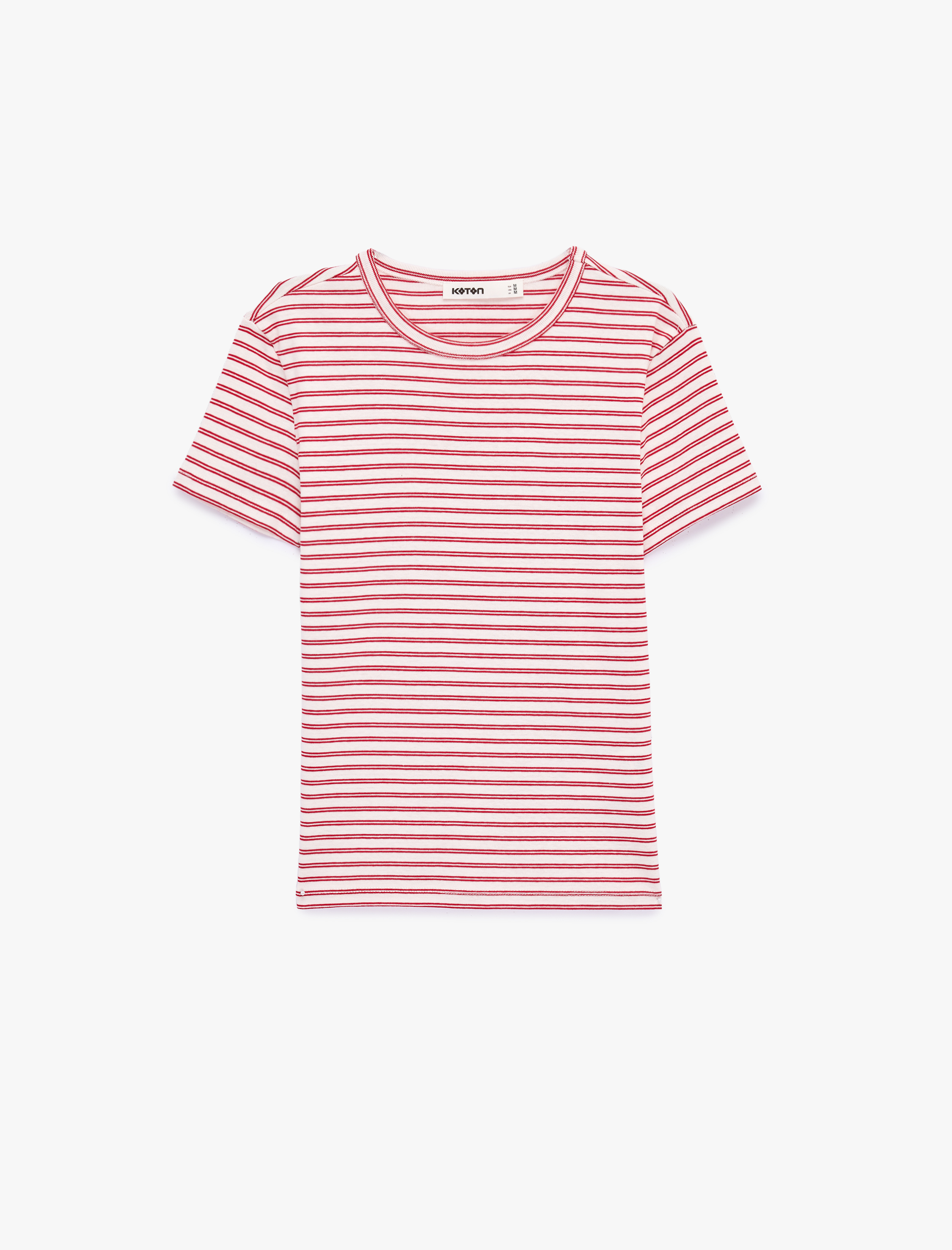   Pamuklu Kısa Kollu Bisiklet Yaka Çizgili Tişört