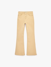Yüksek Bel İspanyol Paça Düğmeli Jean Pantolon - Flare Jeans