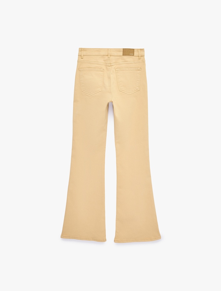  Yüksek Bel İspanyol Paça Düğmeli Jean Pantolon - Flare Jeans