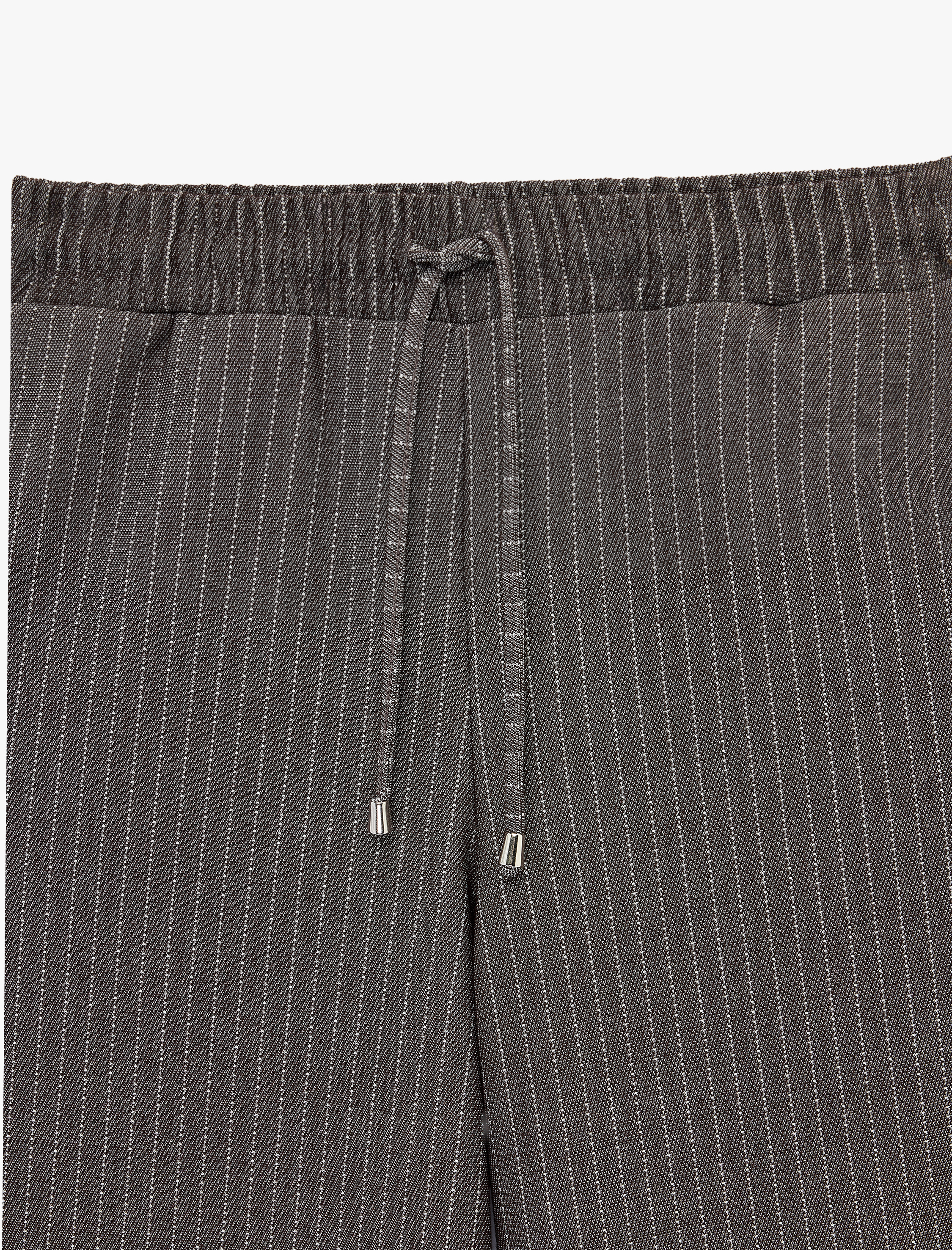   Beli Bağcıklı Cepli Düz Bol Paça Çizgili Pantolon