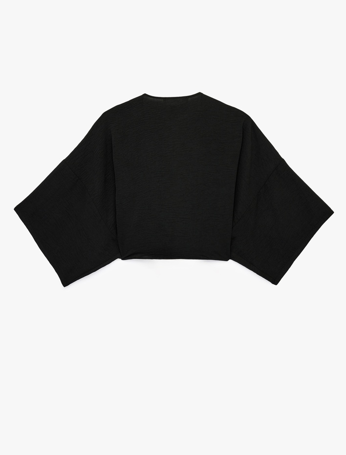  Kısa Kollu Kruvaze Yaka Bağlamalı Crop Oversize Kimono