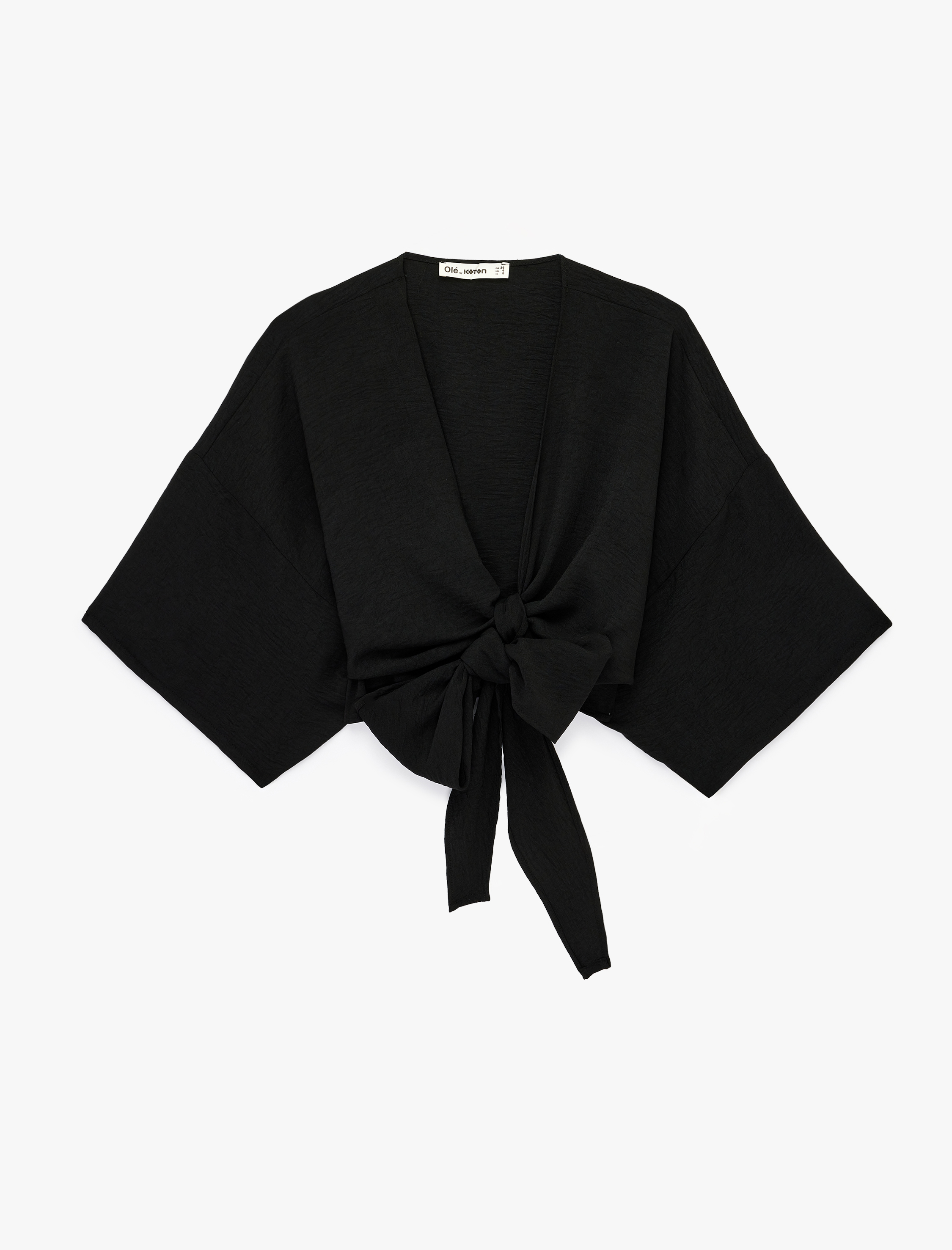   Kısa Kollu Kruvaze Yaka Bağlamalı Crop Oversize Kimono