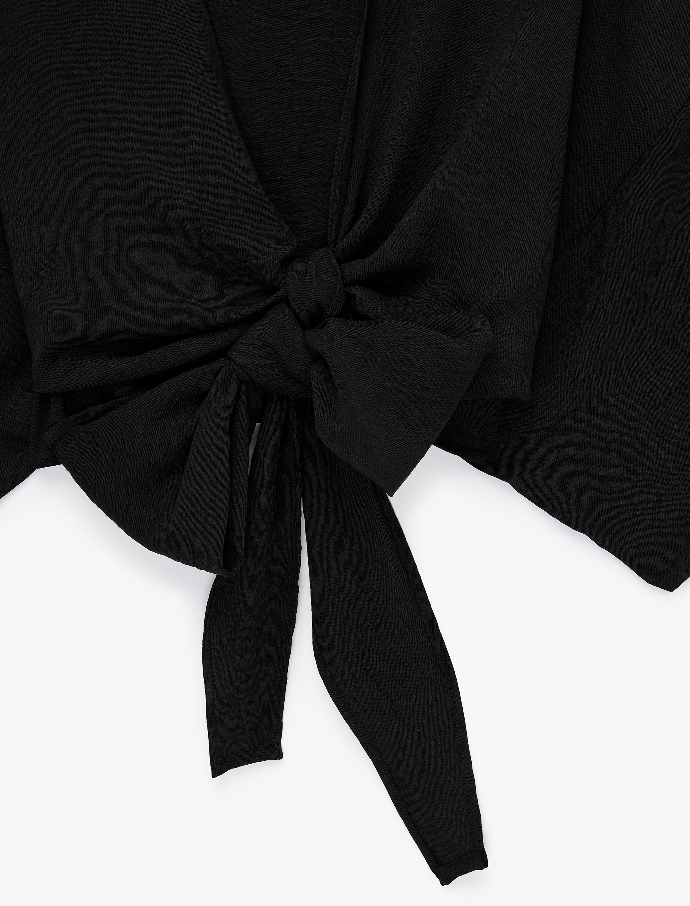   Kısa Kollu Kruvaze Yaka Bağlamalı Crop Oversize Kimono