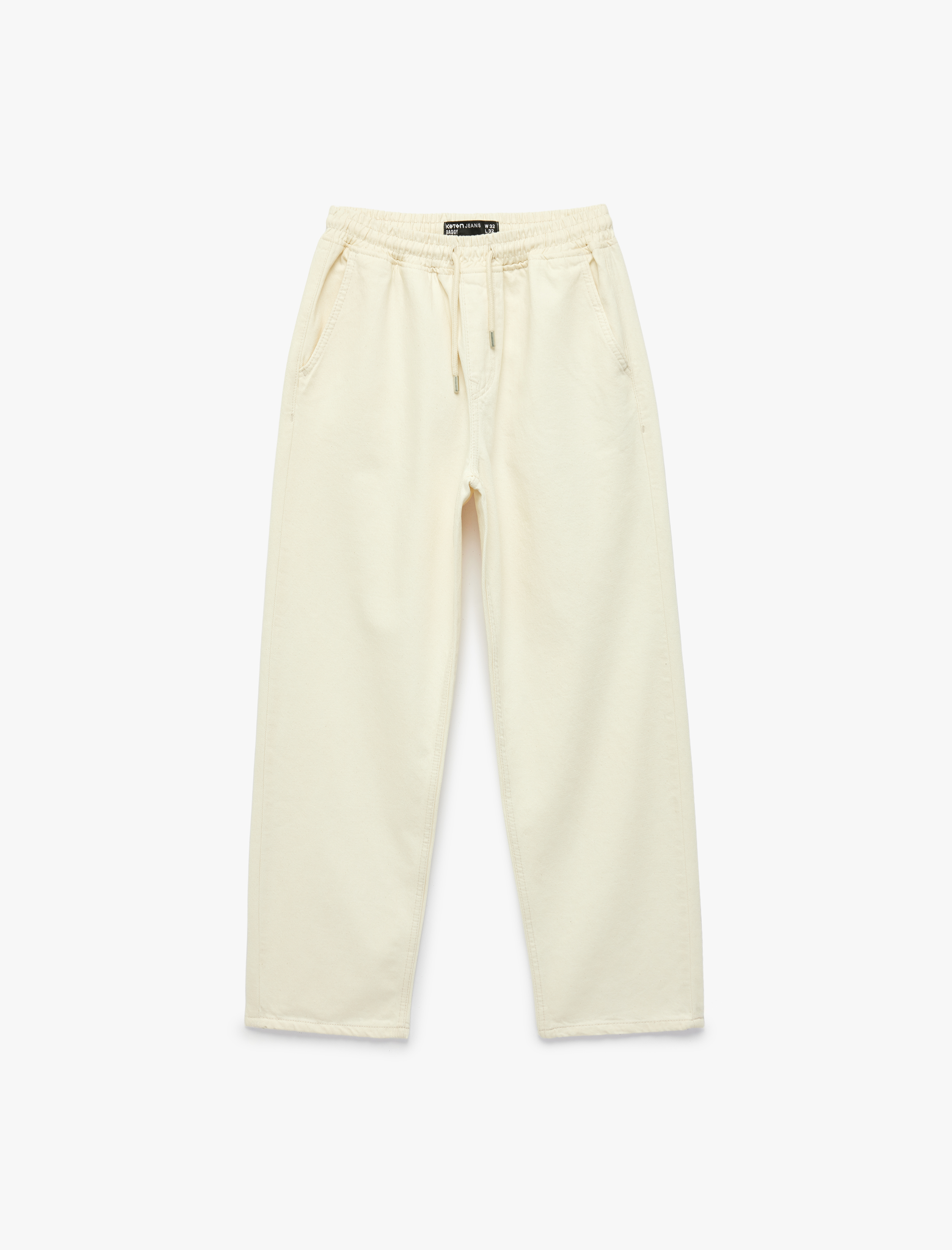   Oversize Pamuklu Bol Beli Bağcıklı Jean Pantolon