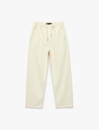 Oversize Pamuklu Bol Beli Bağcıklı Jean Pantolon