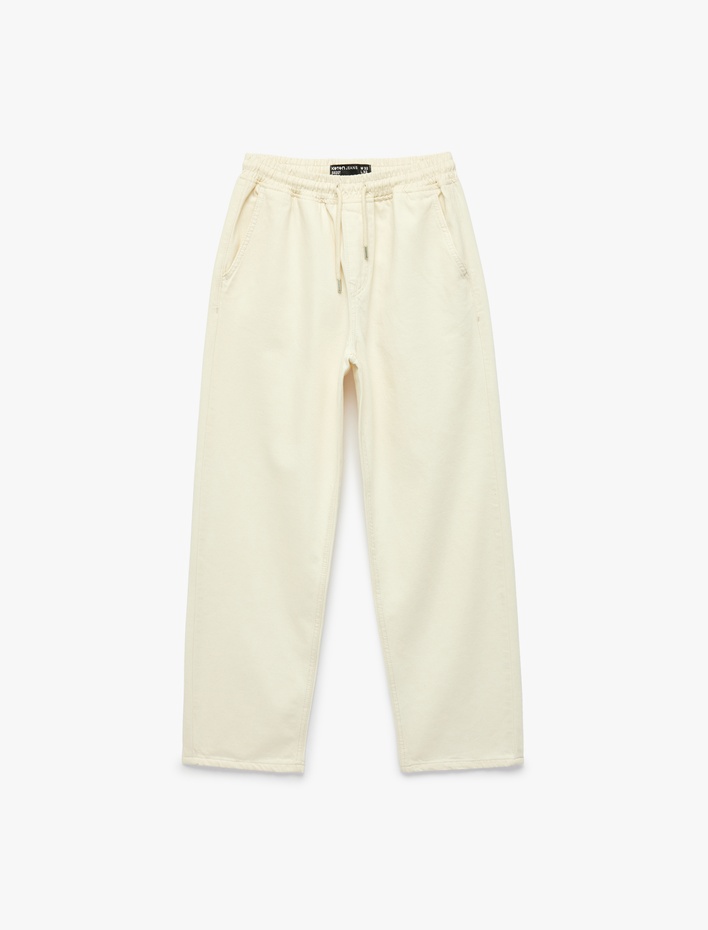  Oversize Pamuklu Bol Beli Bağcıklı Jean Pantolon