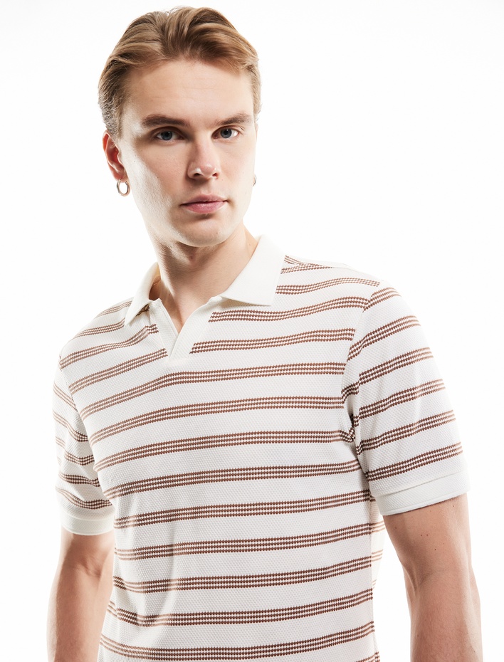  Regular Fit Kısa Kollu Çizgili Polo Yaka Tişört