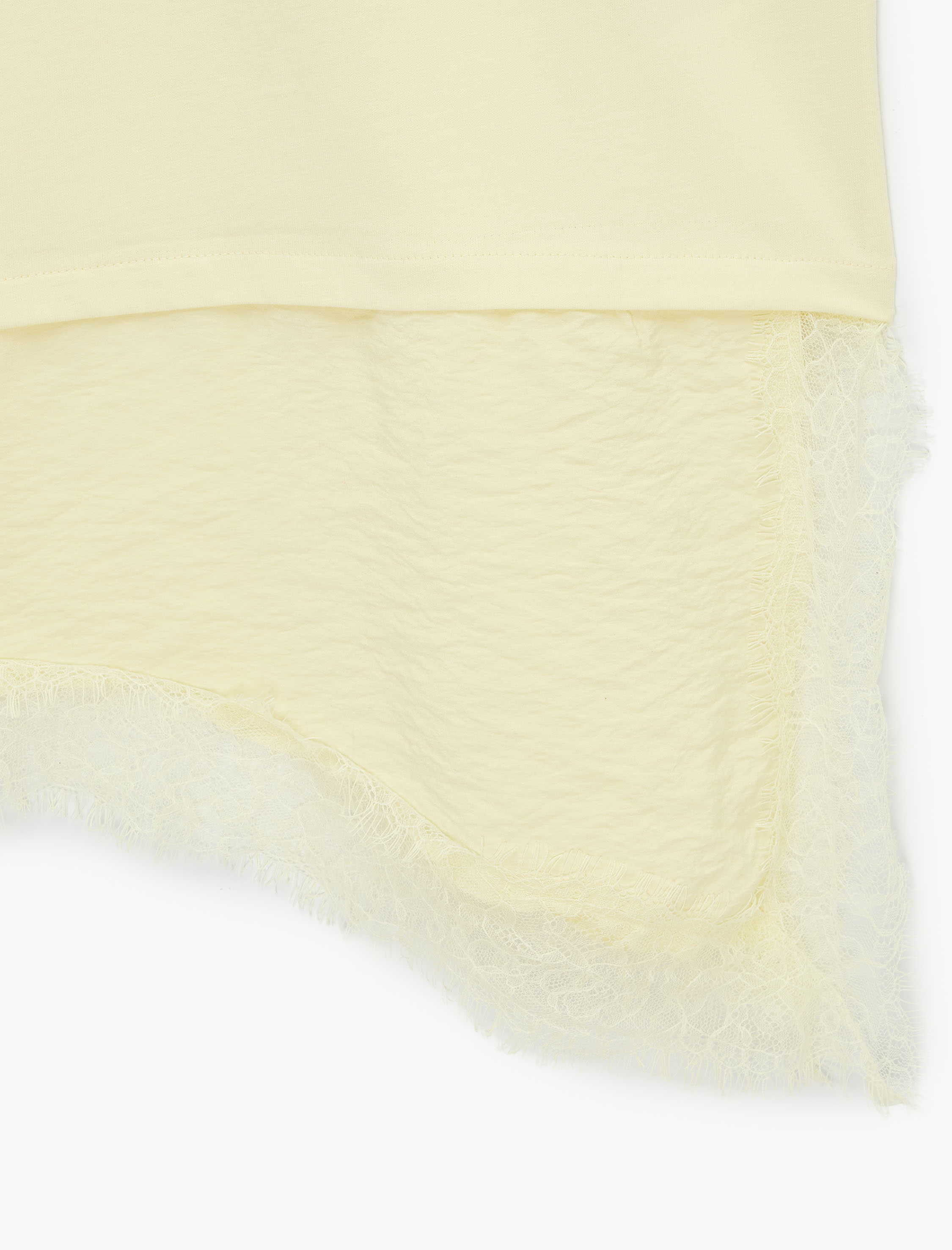   Regular Fit Kısa Kollu Bisiklet Yaka Asimetrik Dantel Detaylı Tişört