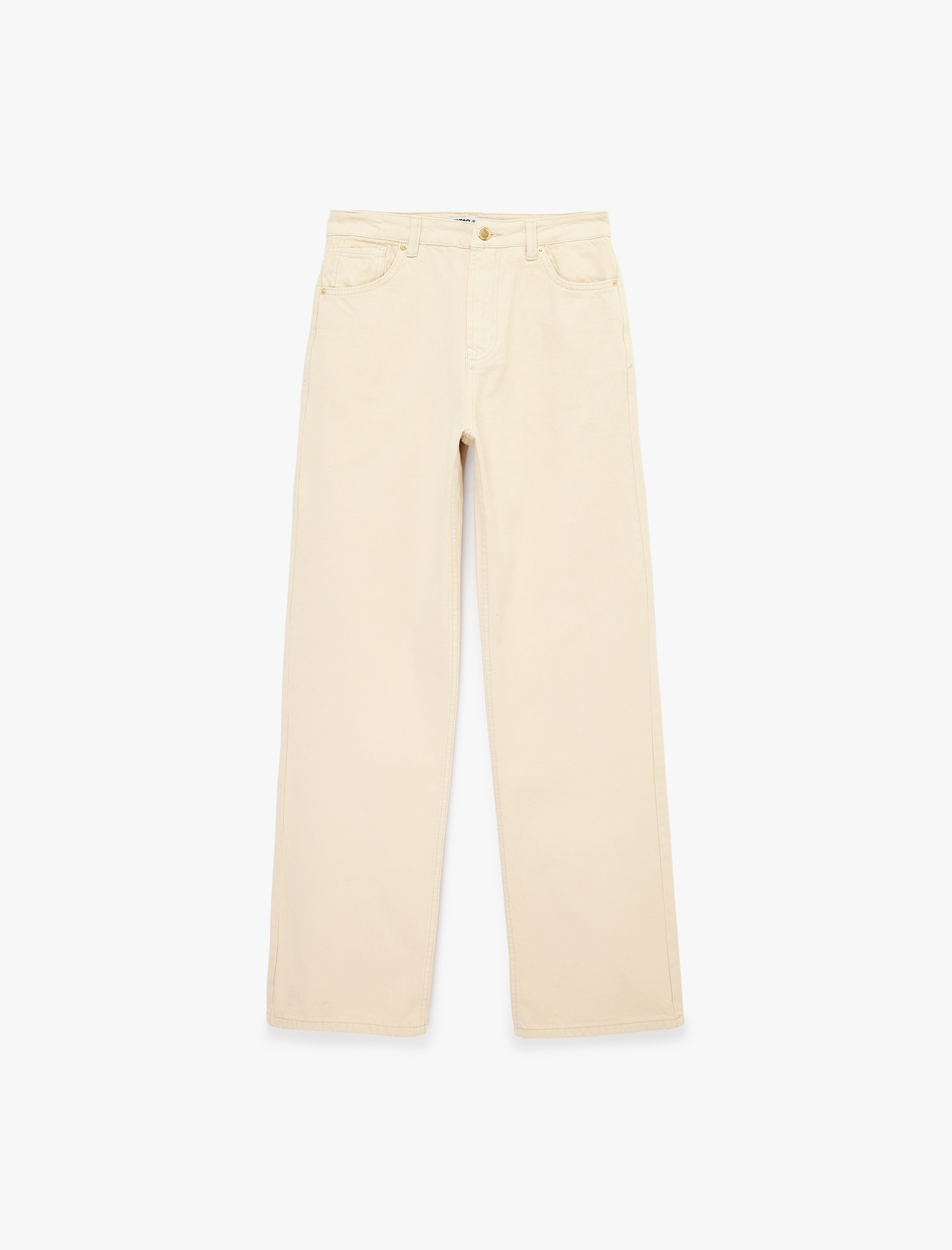   Normal Bel Düz Paça Pamuklu Denim Pantolon - Straight Fit Jean