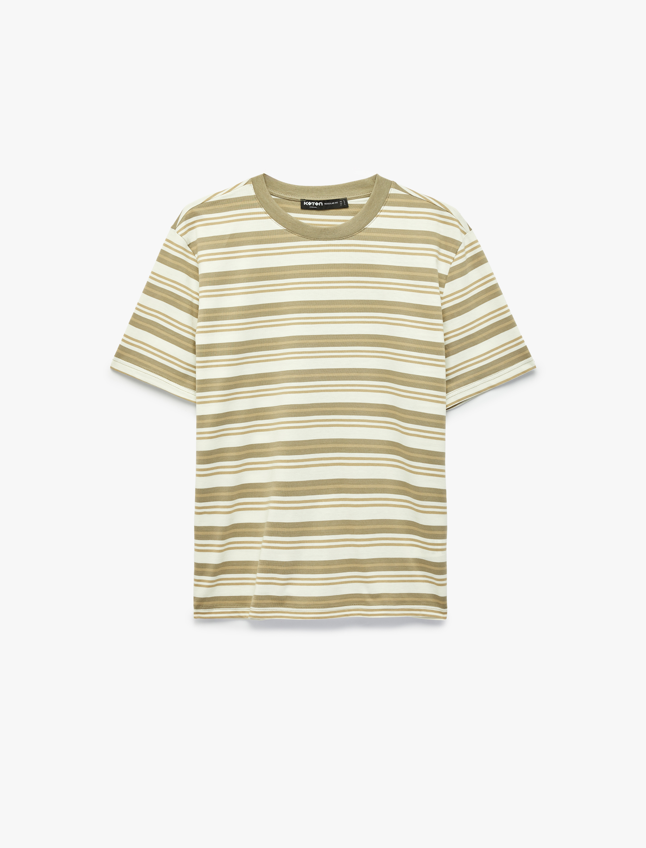   Regular Fit Kısa Kollu Bisiklet Yaka Pamuklu Çizgili Tişört