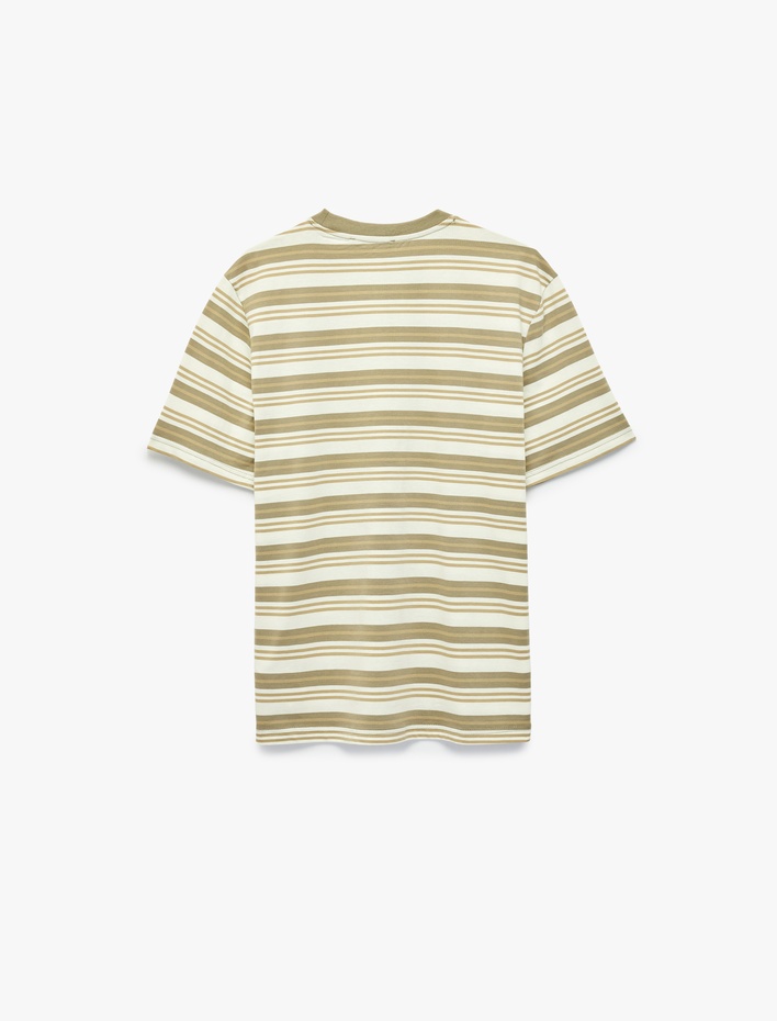  Regular Fit Kısa Kollu Bisiklet Yaka Pamuklu Çizgili Tişört