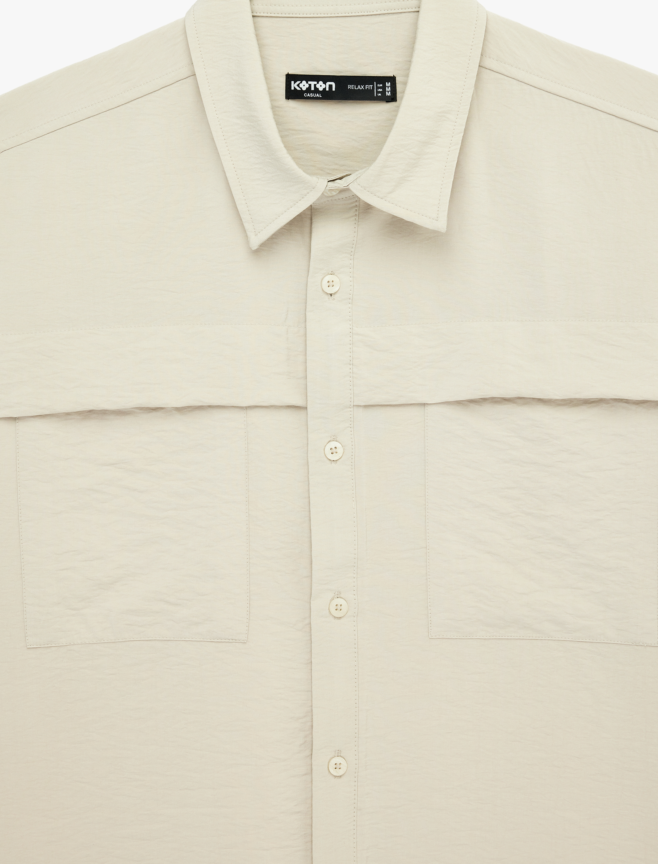   Kısa Kollu Klasik Yaka Viskon Karışımlı Cepli Oversize Gömlek