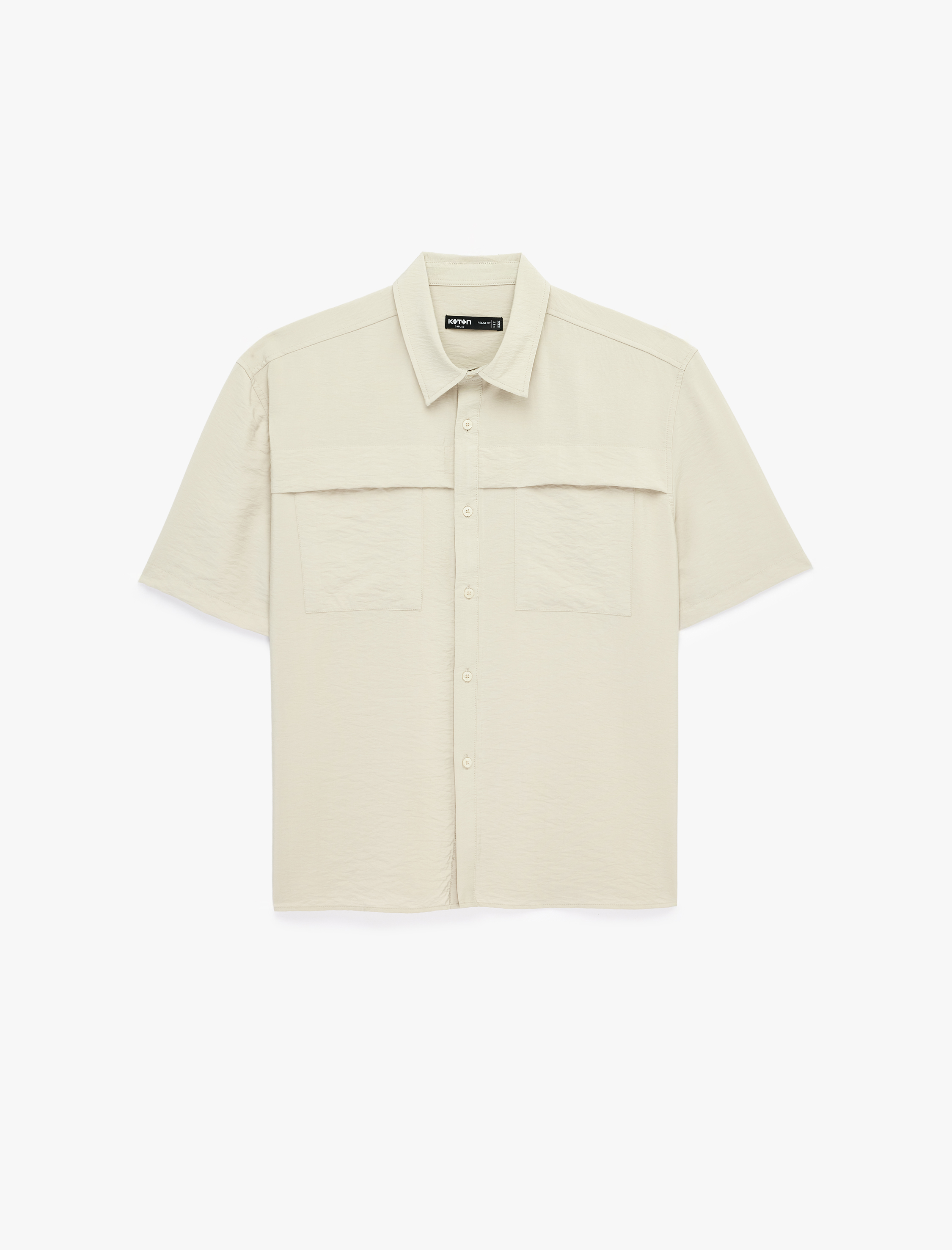   Kısa Kollu Klasik Yaka Viskon Karışımlı Cepli Oversize Gömlek