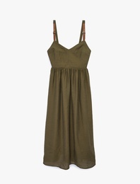 Bol Kalıp V Yaka Cepli Kemer Detaylı Askılı Modal Midi Elbise