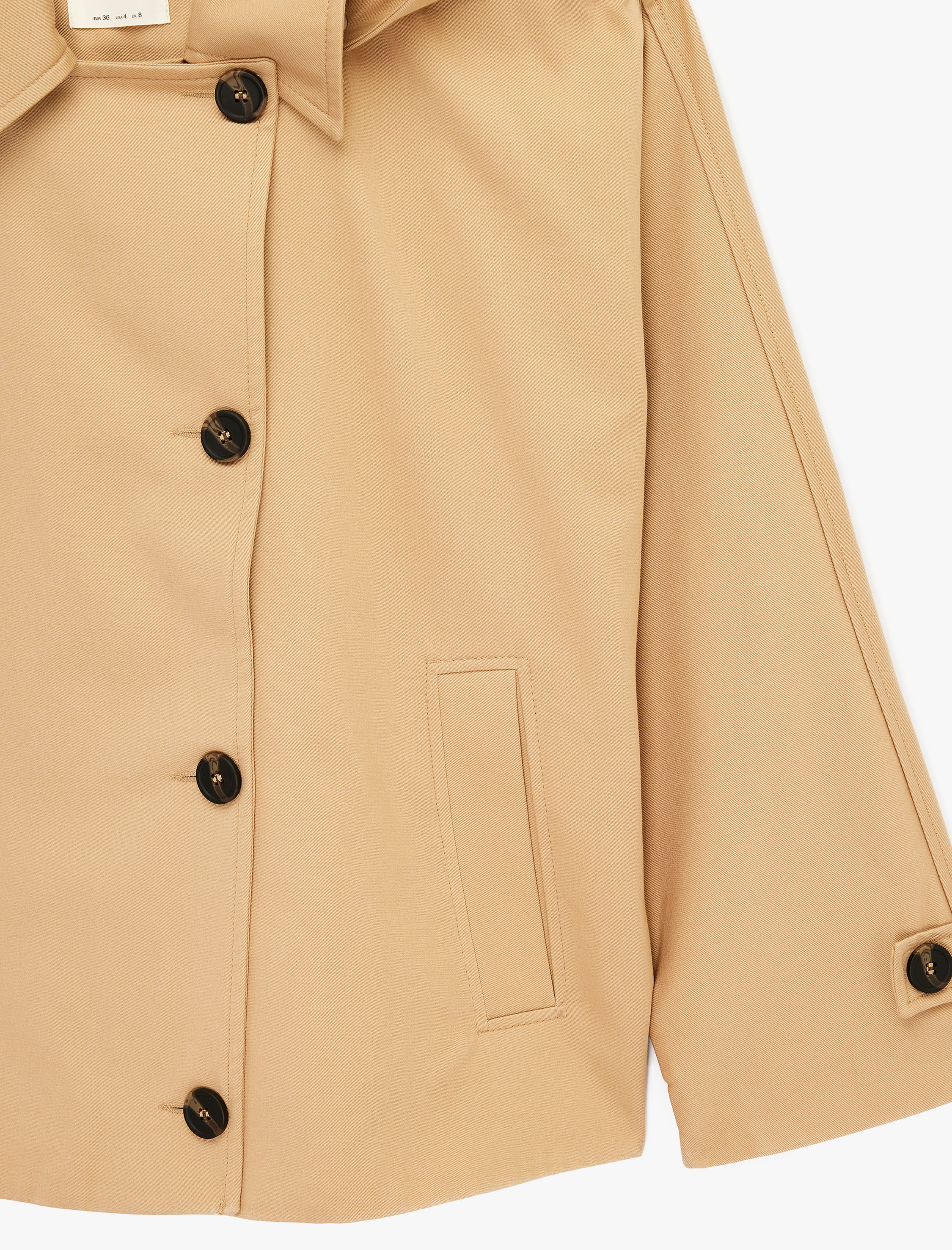   Düğmeli Cep Detaylı Uzun Kollu Kapüşonlu Gabardin Mevsimlik Ceket