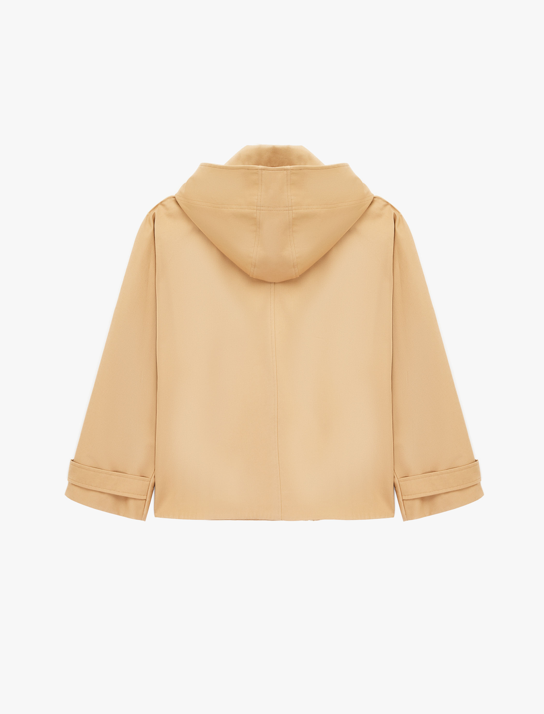   Düğmeli Cep Detaylı Uzun Kollu Kapüşonlu Gabardin Mevsimlik Ceket