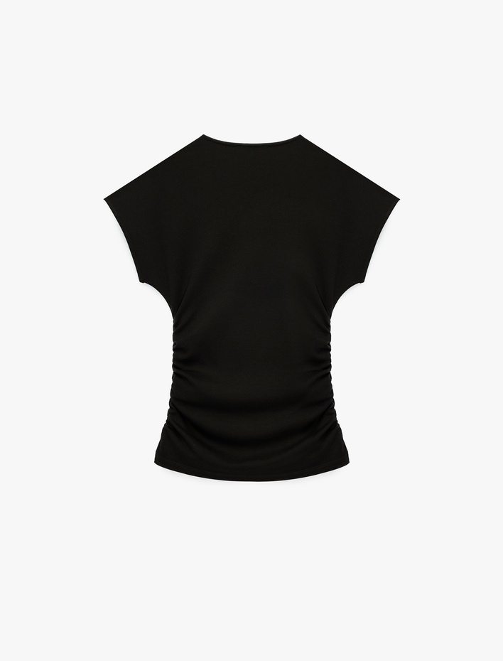  Slim Fit Kısa Kollu Bisiklet Yaka Büzgülü Tişört