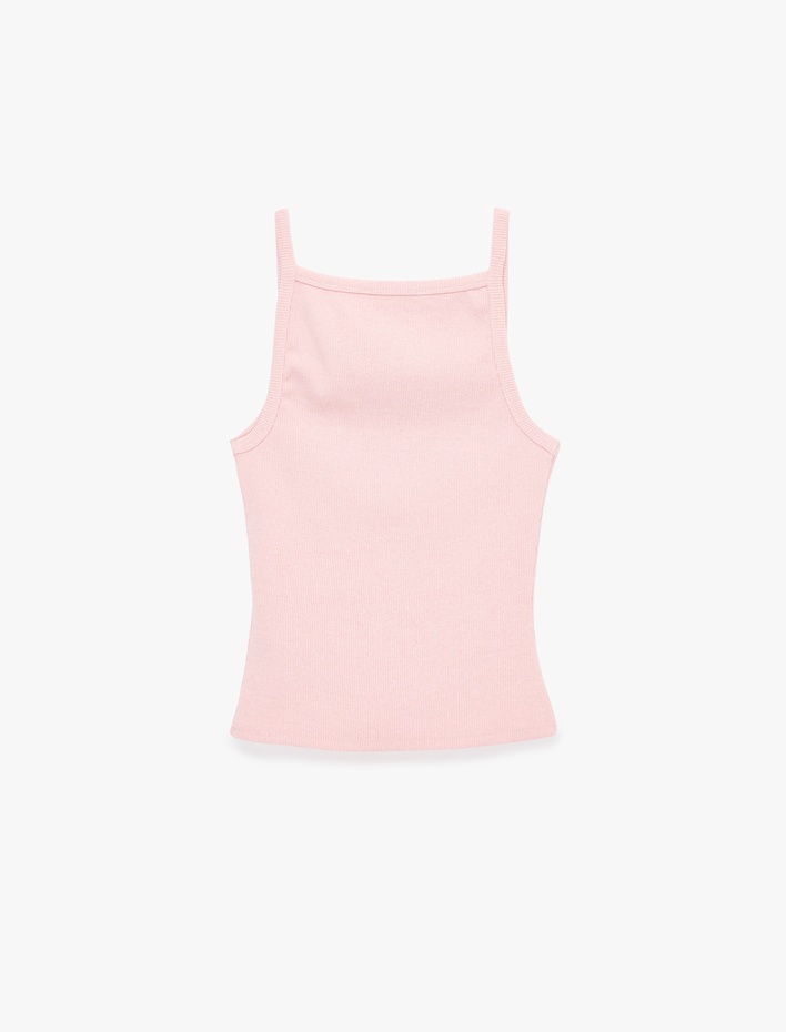  Slim Fit Ribanalı Kolsuz Kare Yaka Bluz