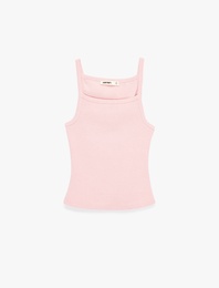 Slim Fit Ribanalı Kolsuz Kare Yaka Bluz