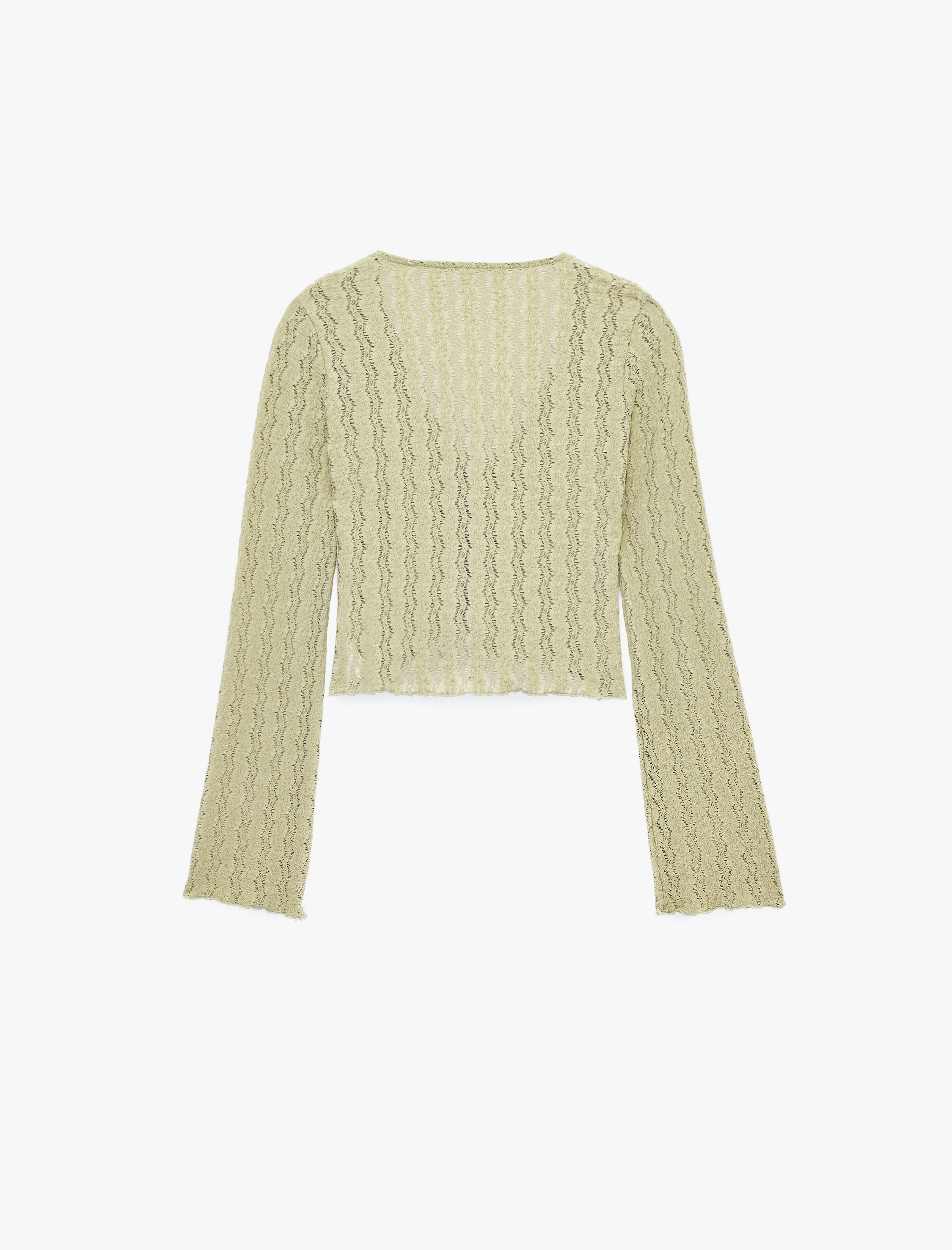   V Yaka Uzun Kollu Fiyonk Bağlama Detaylı Dantel Bluz