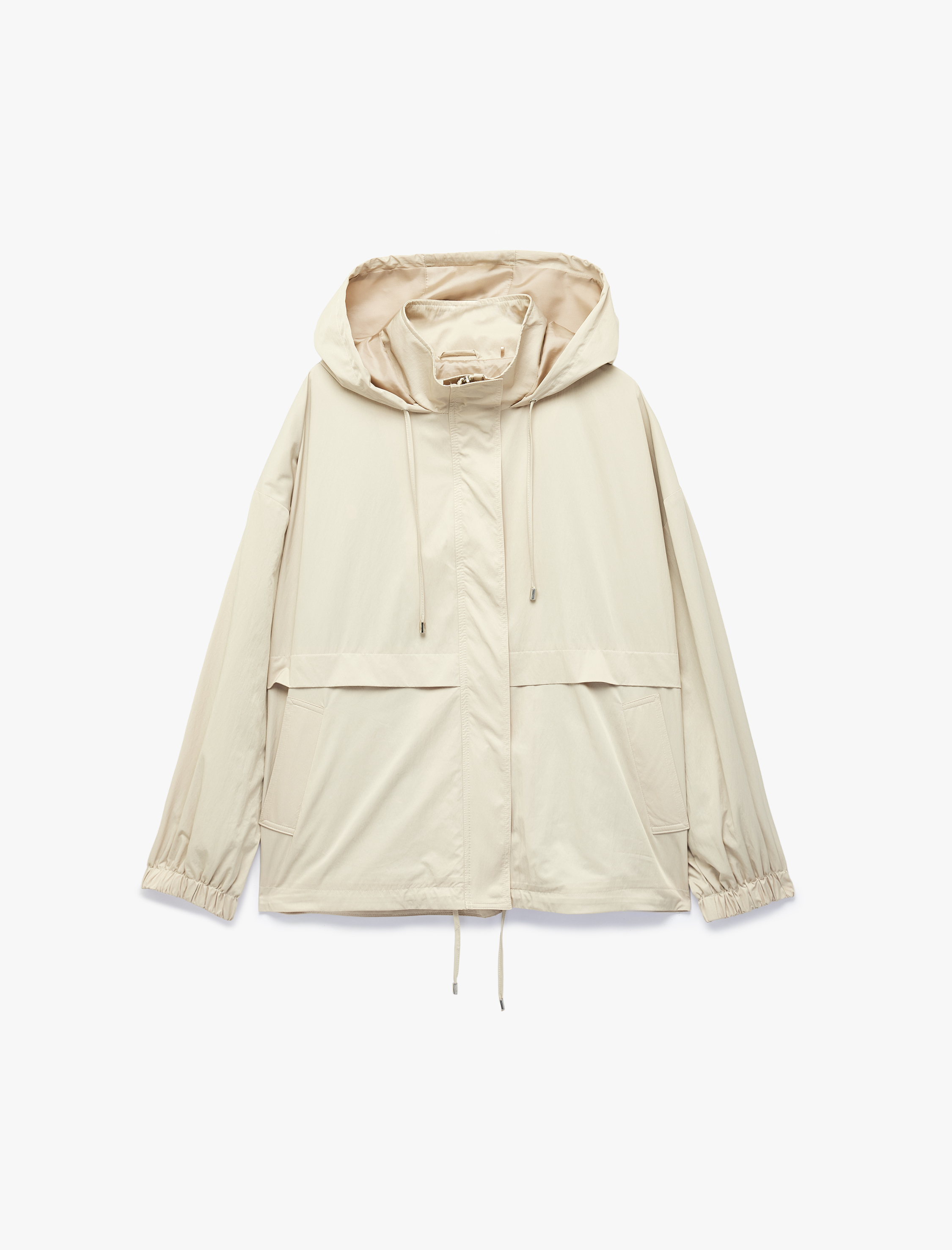   Krinkıl Paraşüt Kumaş Uzun Kollu Cepli Fermuarlı Oversize Kapüşonlu Yağmurluk