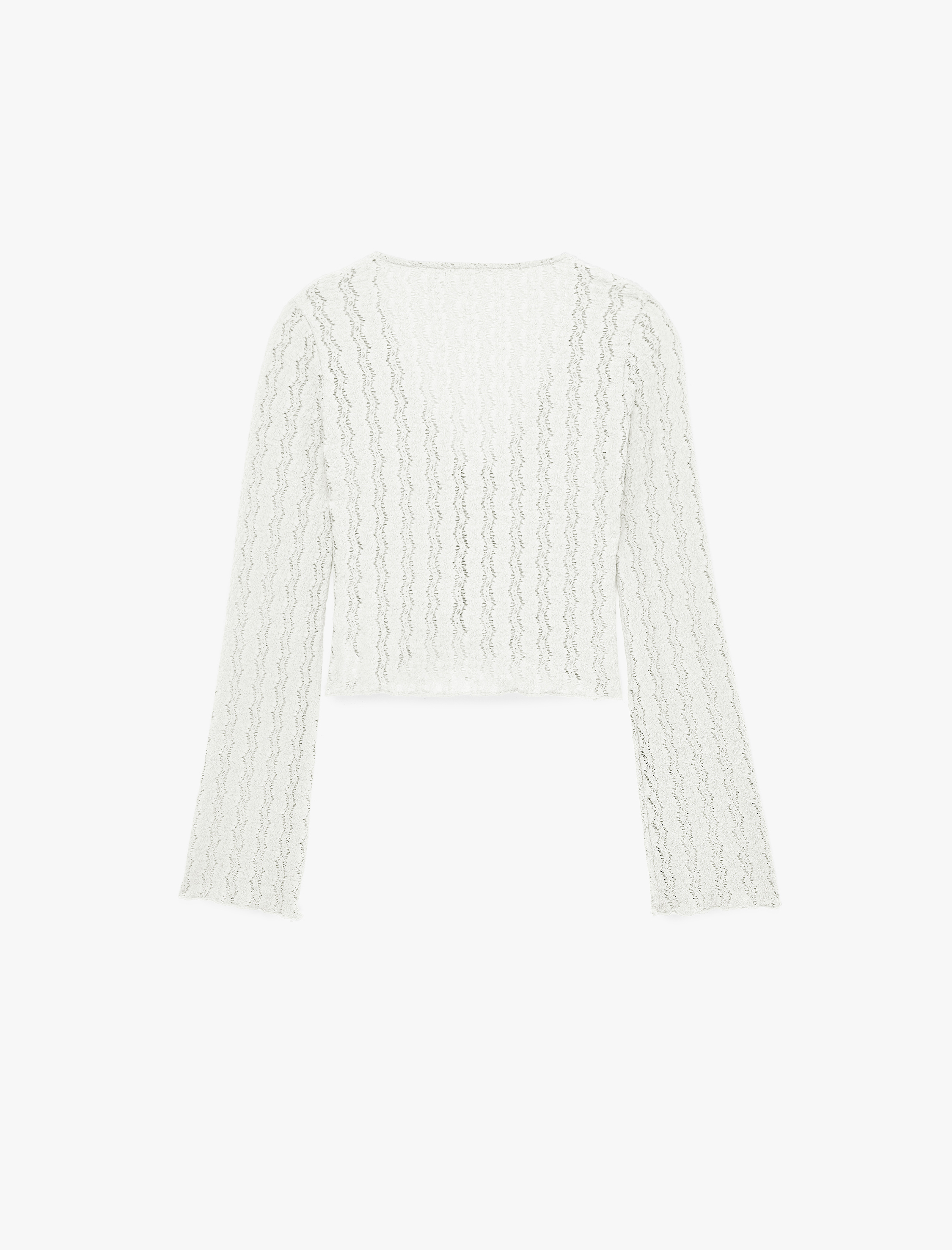   V Yaka Uzun Kollu Fiyonk Bağlama Detaylı Dantel Bluz