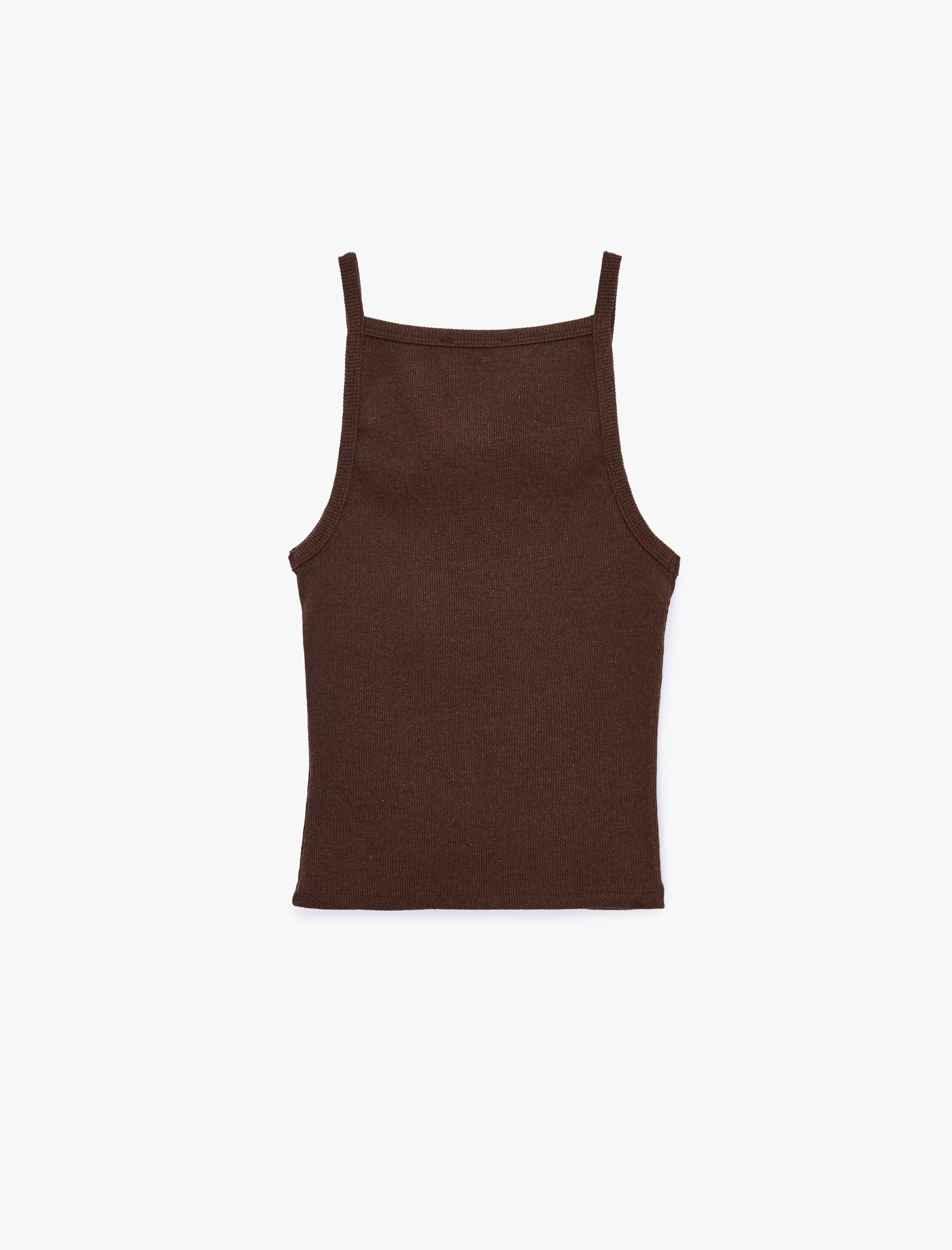   Slim Fit Ribanalı Kolsuz Kare Yaka Bluz