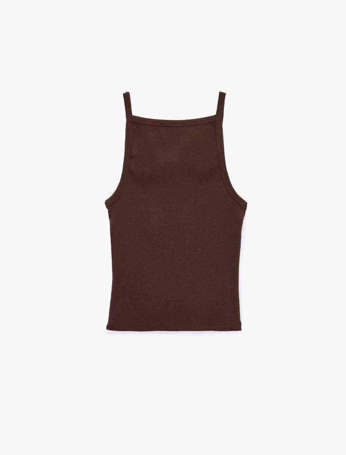  Slim Fit Ribanalı Kolsuz Kare Yaka Bluz