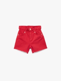 Pamuklu Cepli Yüksek Bel Denim Şort