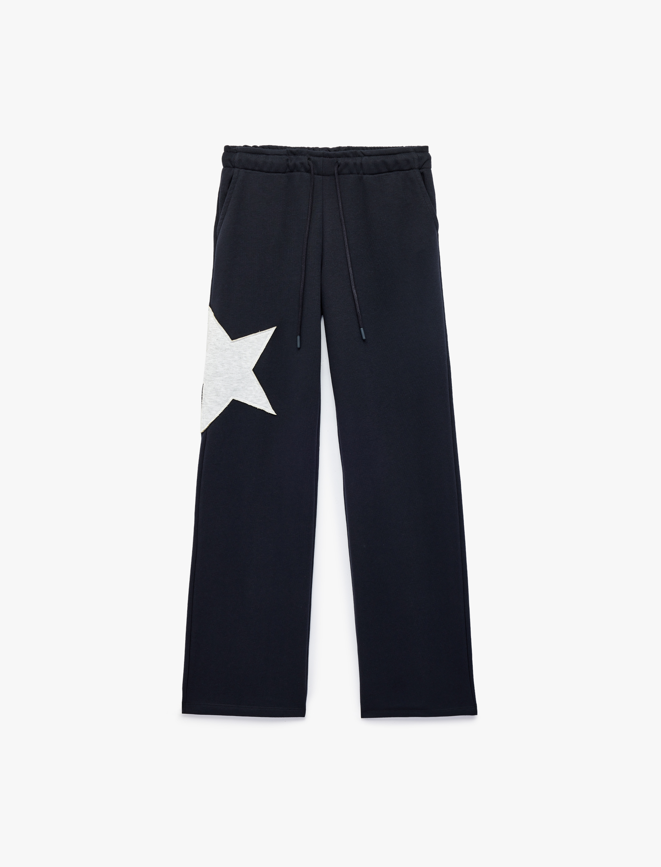   Cep Detaylı Beli Bağcıklı Yıldız Aplikeli Oversize Geniş Paça Eşofman Altı