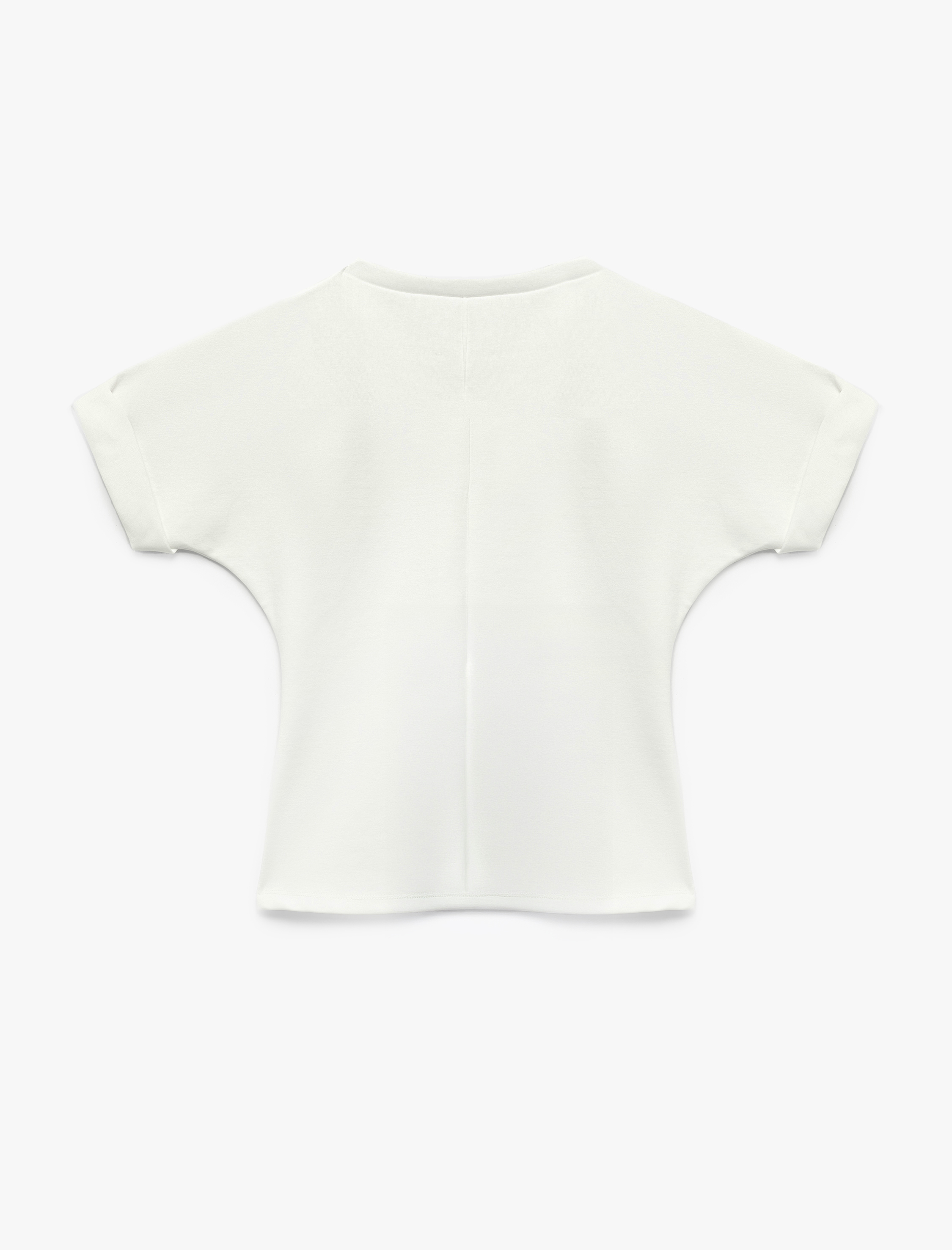   Pamuklu Slim Fit Hafif Peplum Kesim Kısa Kollu Bisiklet Yaka Yırtmaç Detaylı Tişört