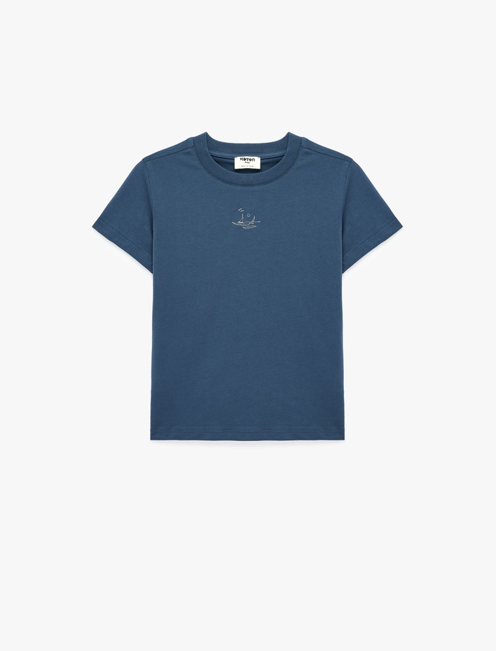 Erkek Çocuk Bisiklet Yaka Kısa Kollu Nakışlı Pamuklu Tişört