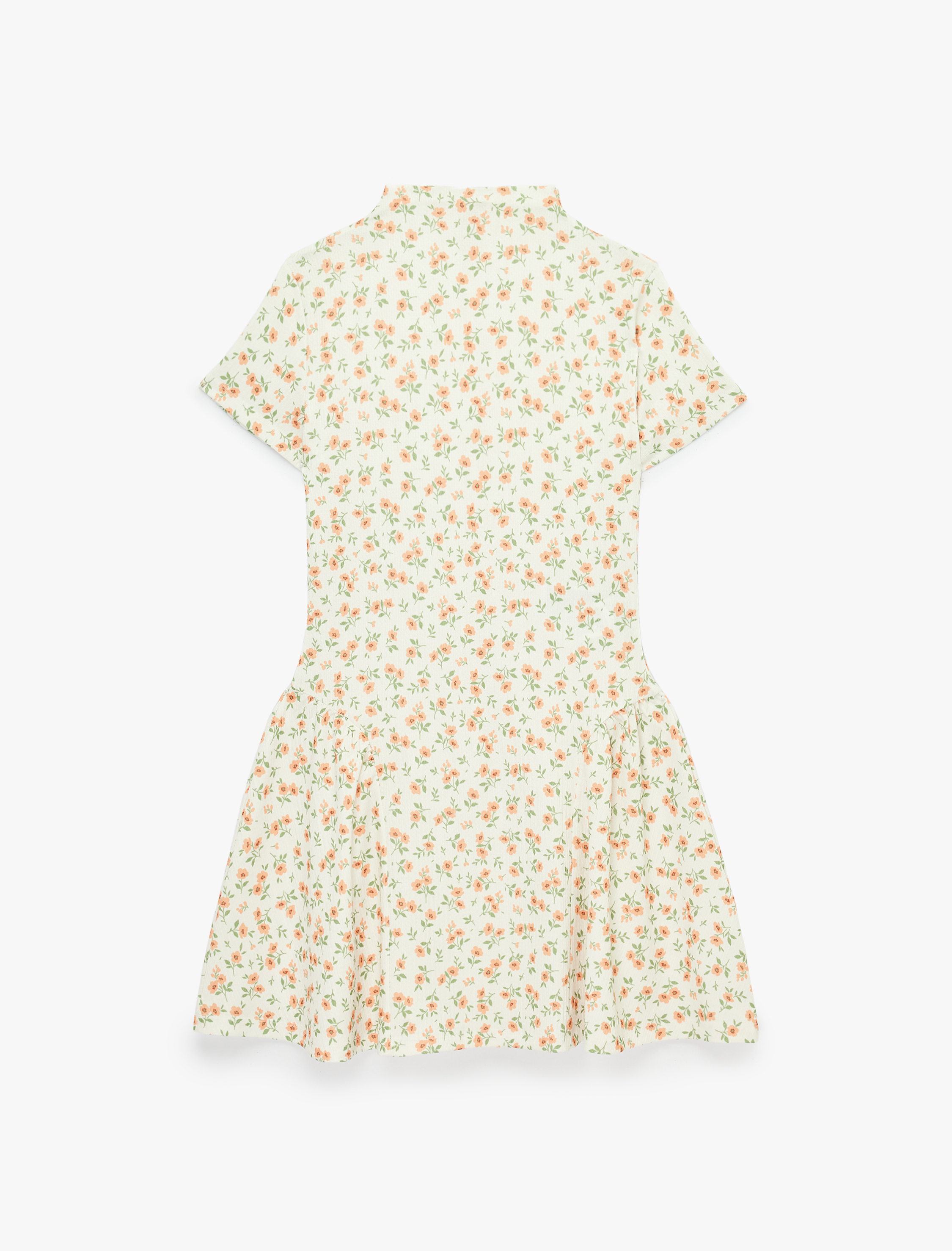   Mini Kısa Kollu Dik Yaka Çiçekli Kloş Elbise